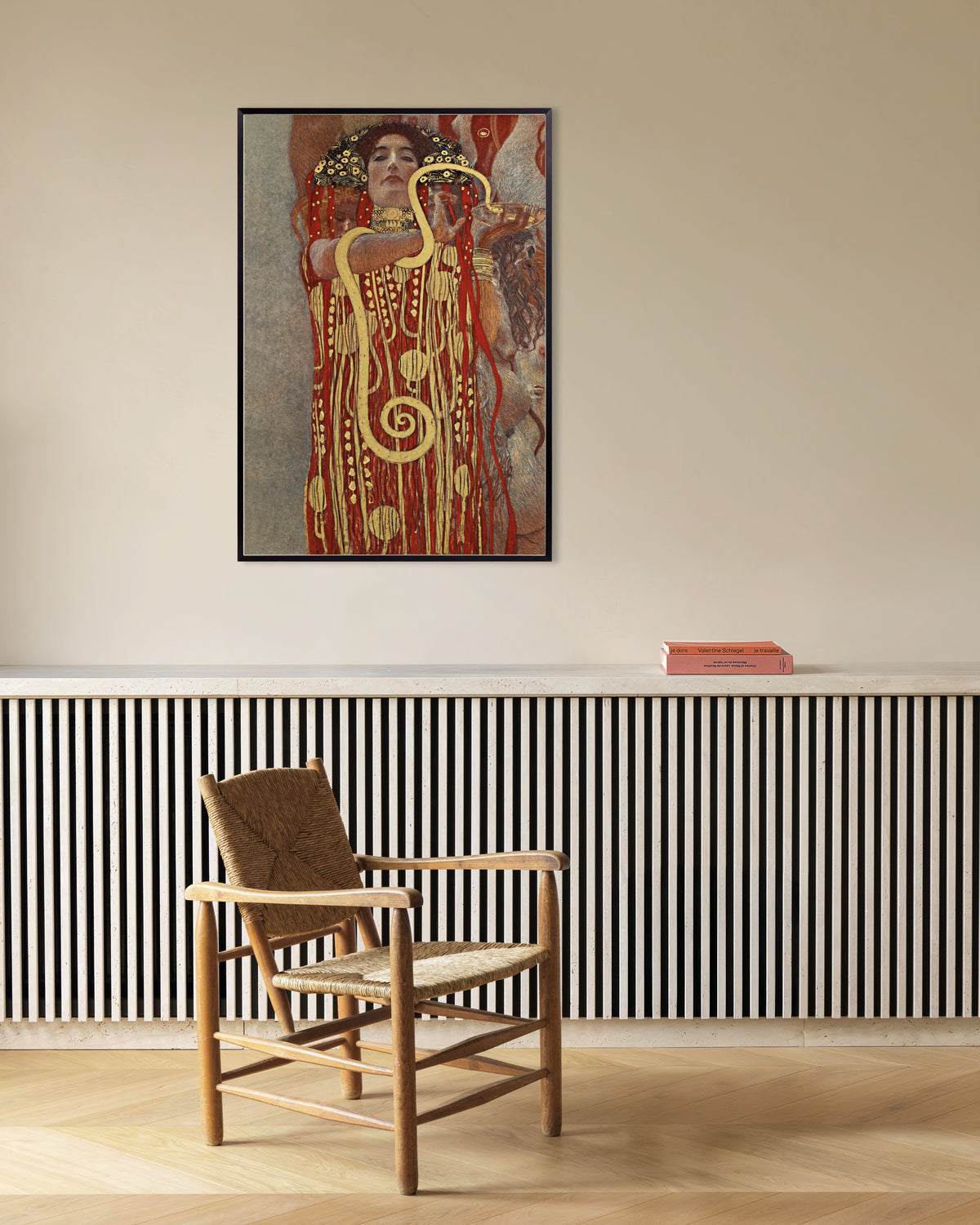 Poster Hígia, Pormenor de A Medicina (1907), de Gustav Klimt, com moldura de metal