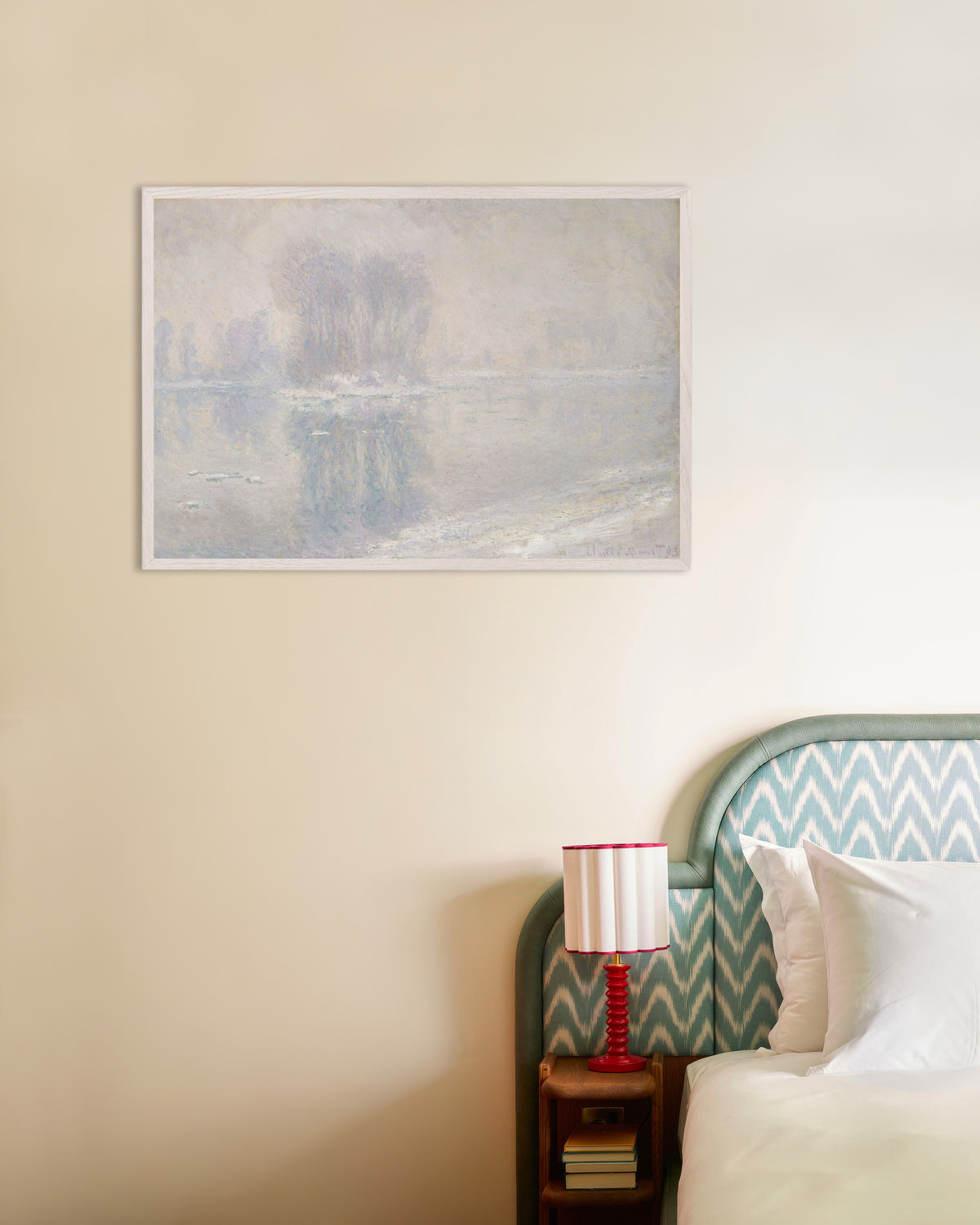 Poster Blocos de Gelo (1893), de Claude Monet, com moldura de madeira branca
