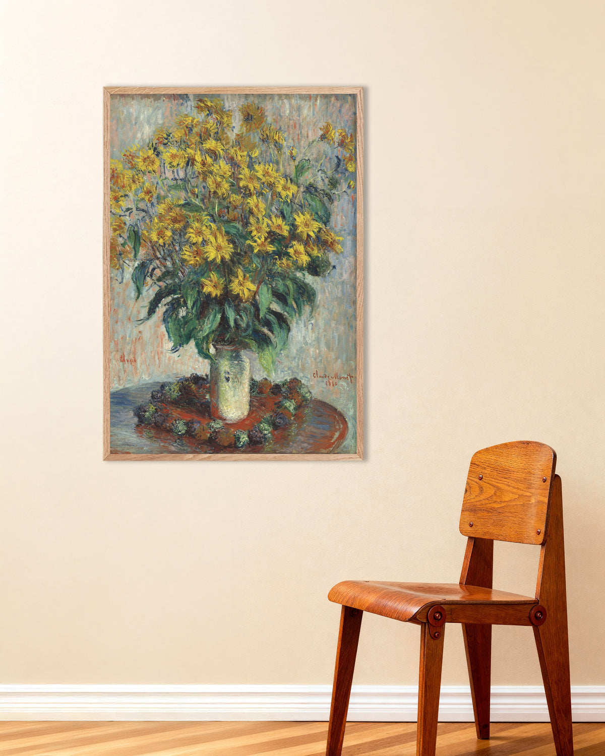 Poster Flores de Tupinambo (1880), de Claude Monet, com moldura de madeira natural