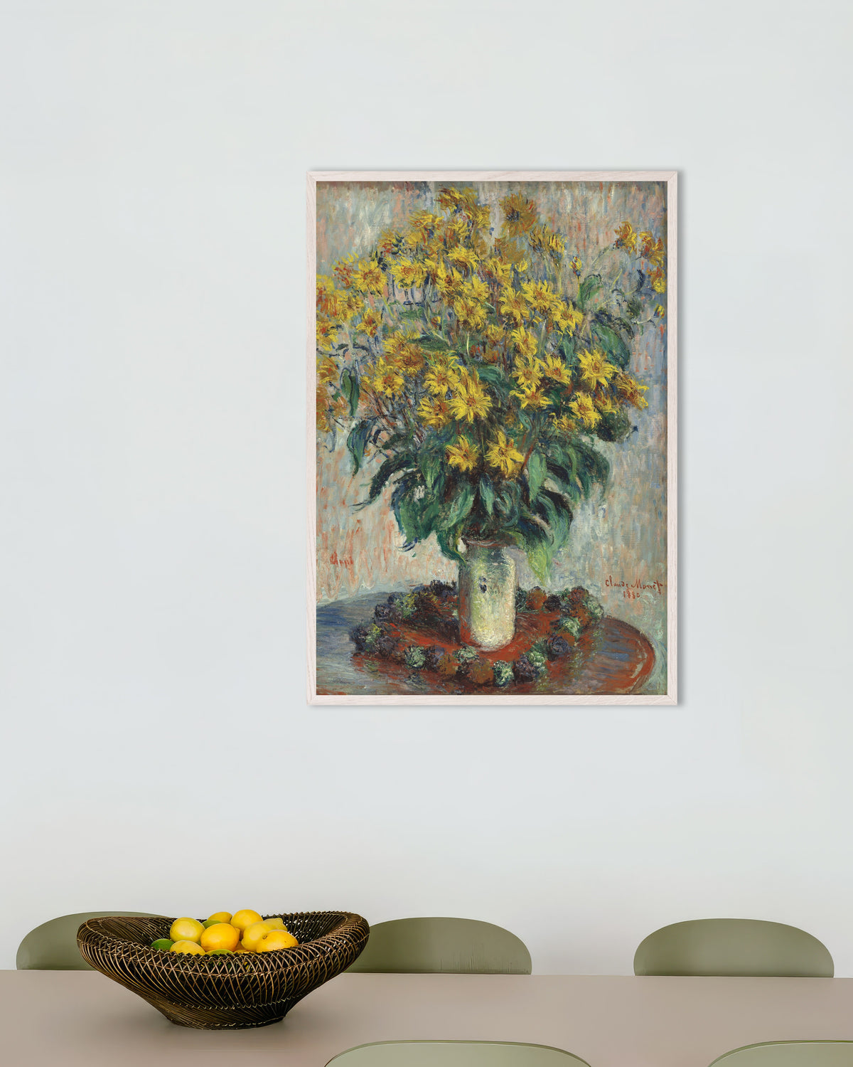 Poster Flores de Tupinambo (1880), de Claude Monet, com moldura de madeira branca