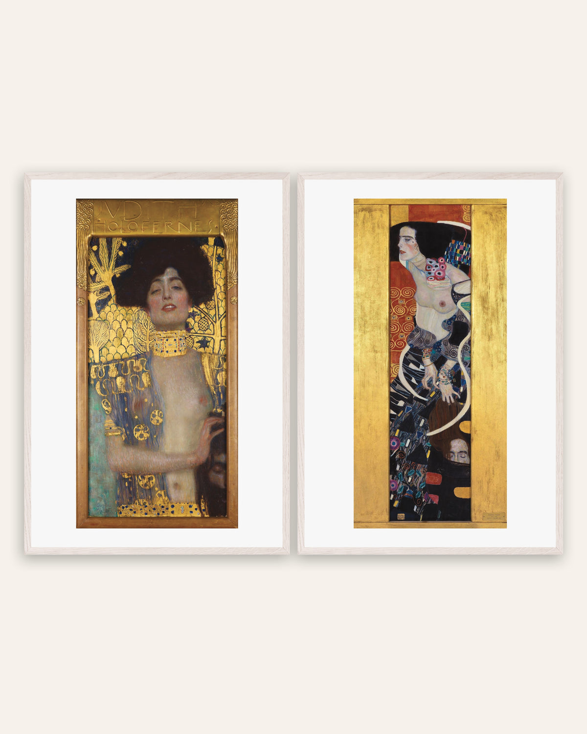 Posters de Klimt, conjunto de 2: Judite I e Judite II, com molduras de carvalho branco