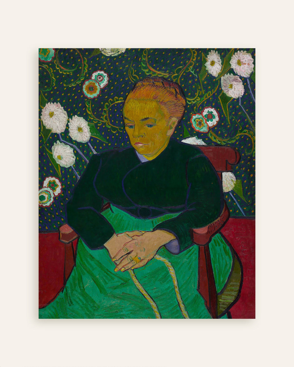 Poster de La Berceuse, Madame Roulin a embalar o berço (1889), de Vincent van Gogh, em miniatura