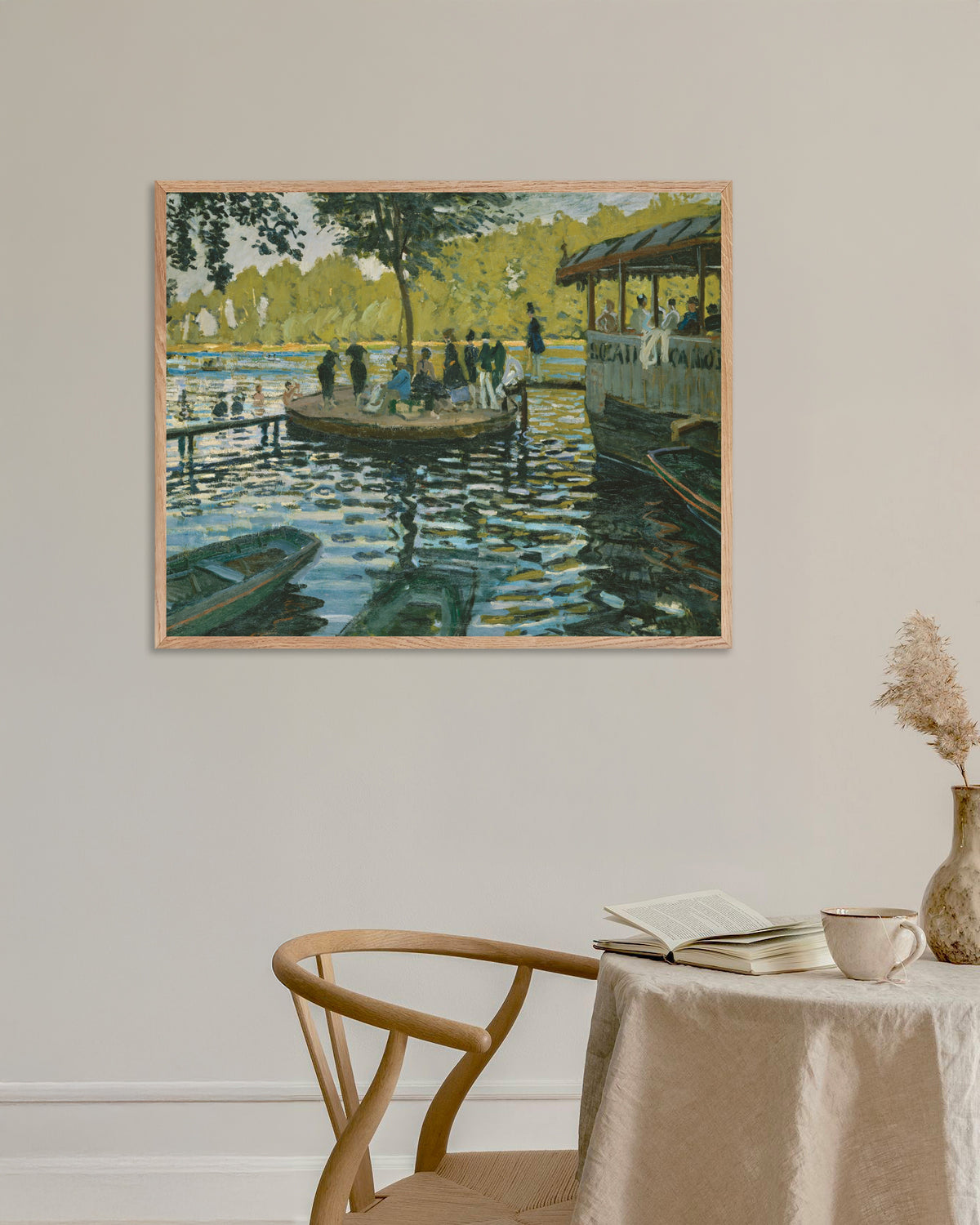 Poster La Grenouillère (1869), de Claude Monet, com moldura de madeira natural
