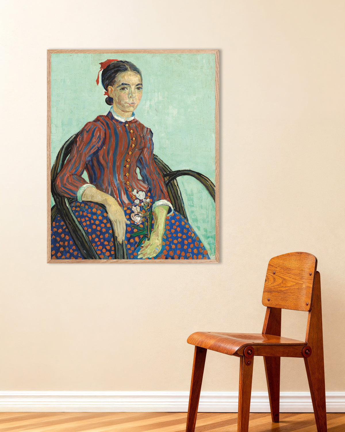Poster de La Mousmé (1888), de Vincent van Gogh, com moldura de madeira natural