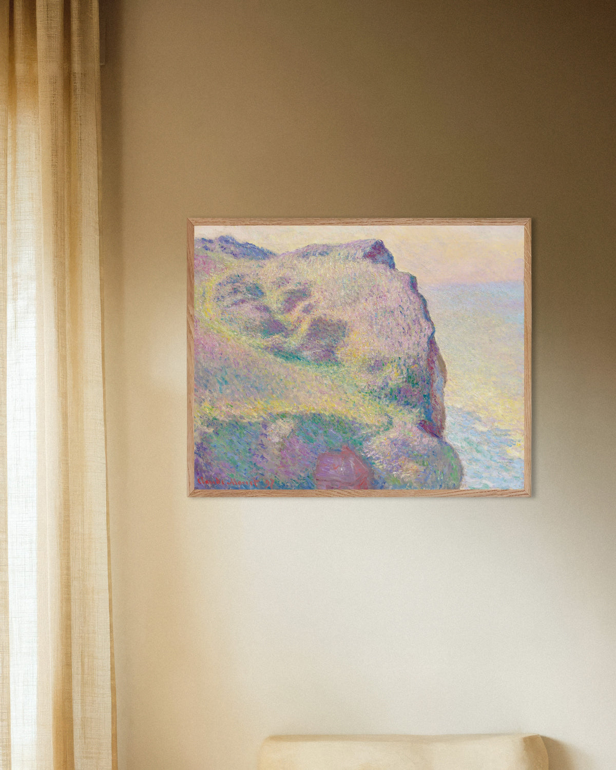 Poster A Ponta do Petit Ailly (1897), de Claude Monet, com moldura de madeira natural