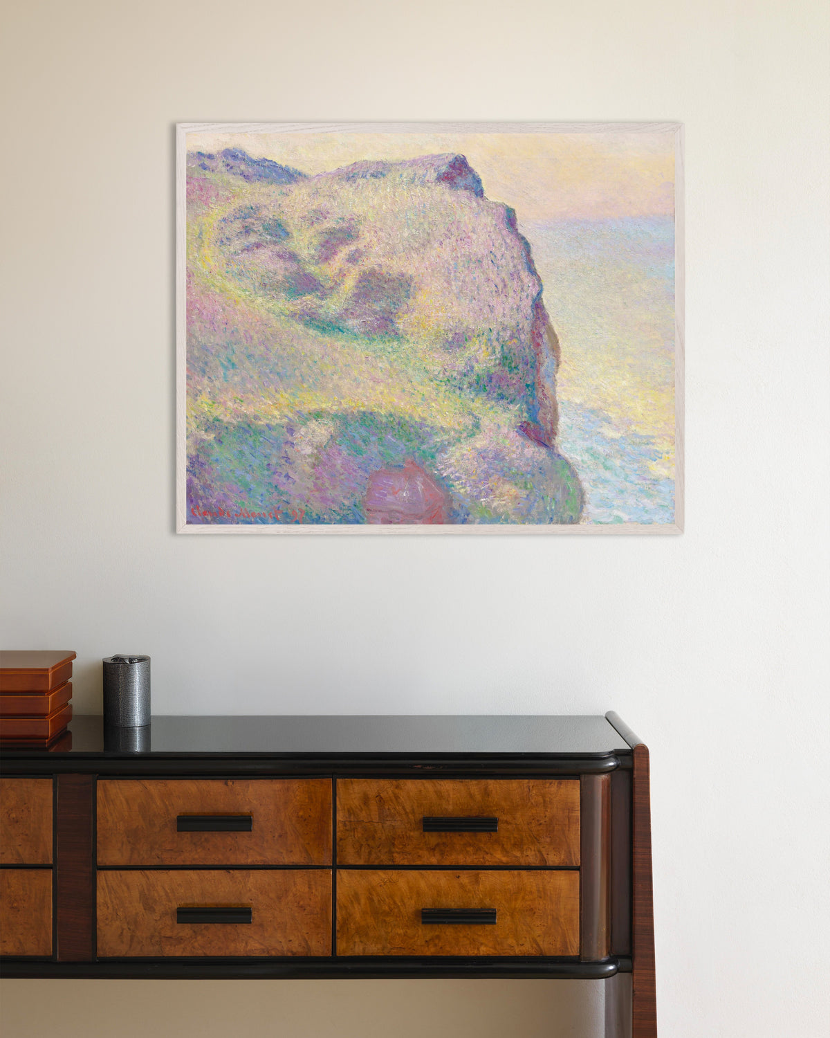 Poster A Ponta do Petit Ailly (1897), de Claude Monet, com moldura de madeira branca
