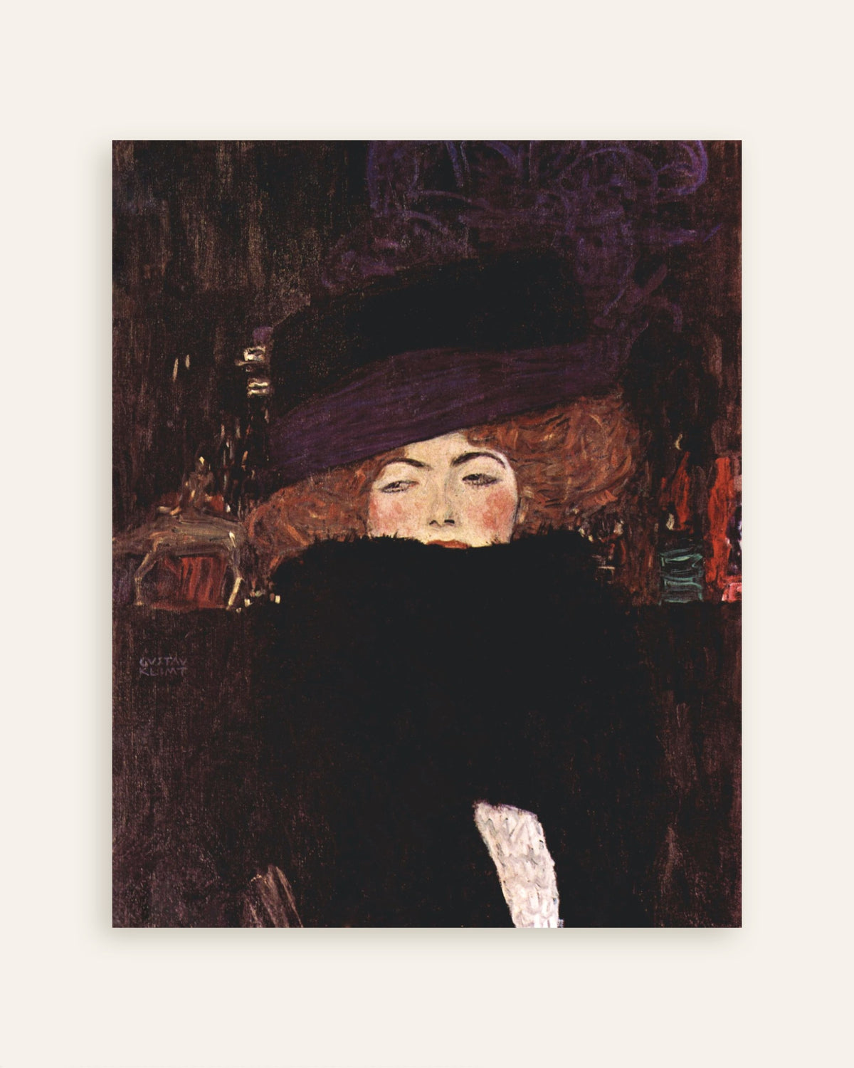 Poster de Senhora com chapéu e boá de plumas (1909), de Gustav Klimt, miniatura