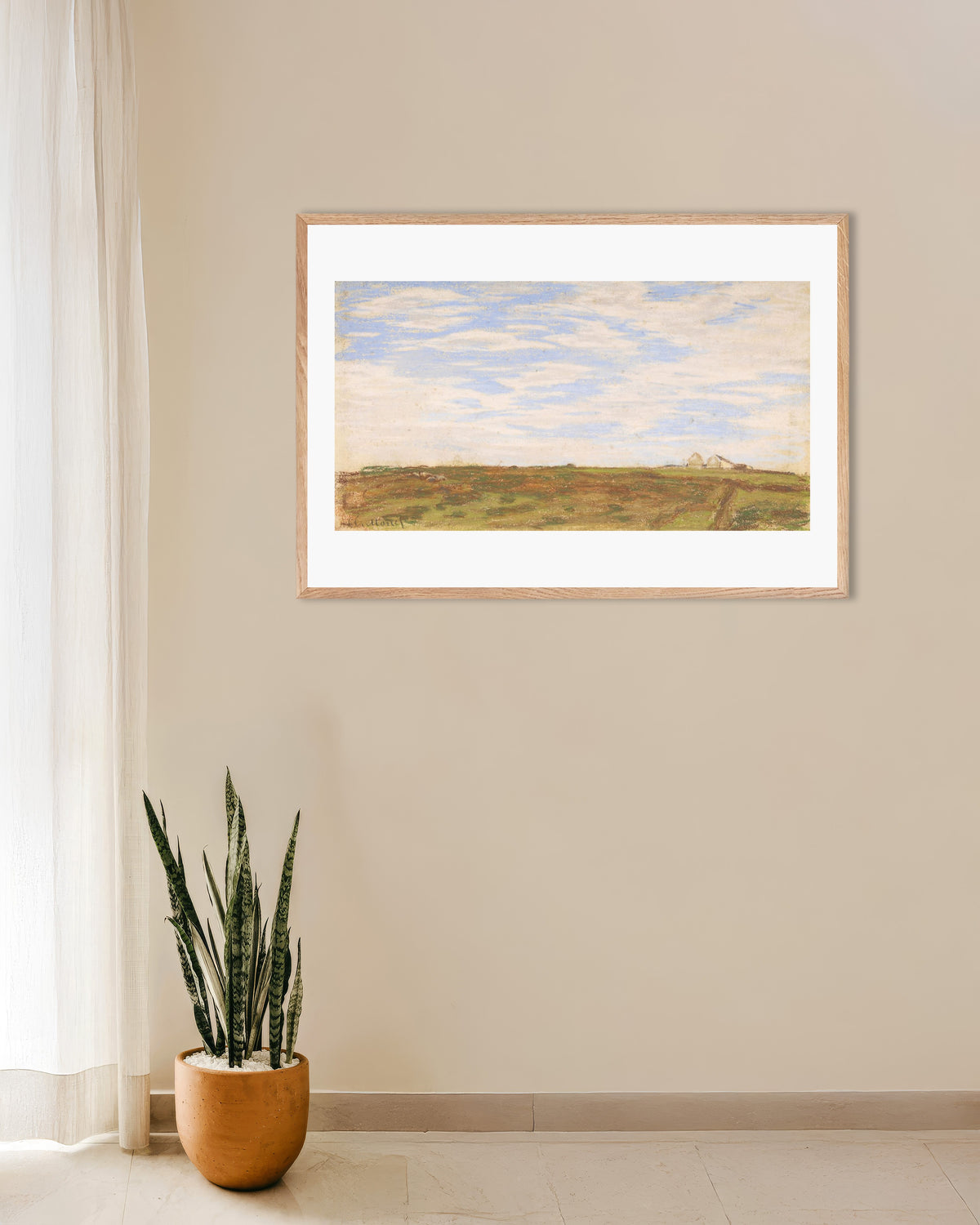 Poster Paisagem (1864–1866), de Claude Monet, com moldura de madeira natural