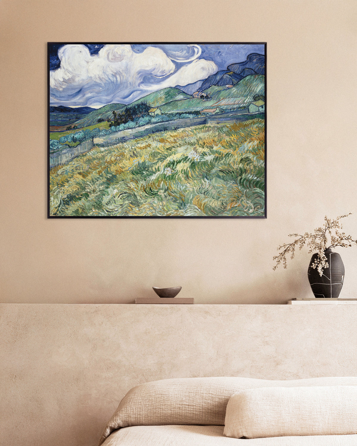 Poster de Paisagem de Saint-Rémy (1889), de Vincent van Gogh, com moldura metálica