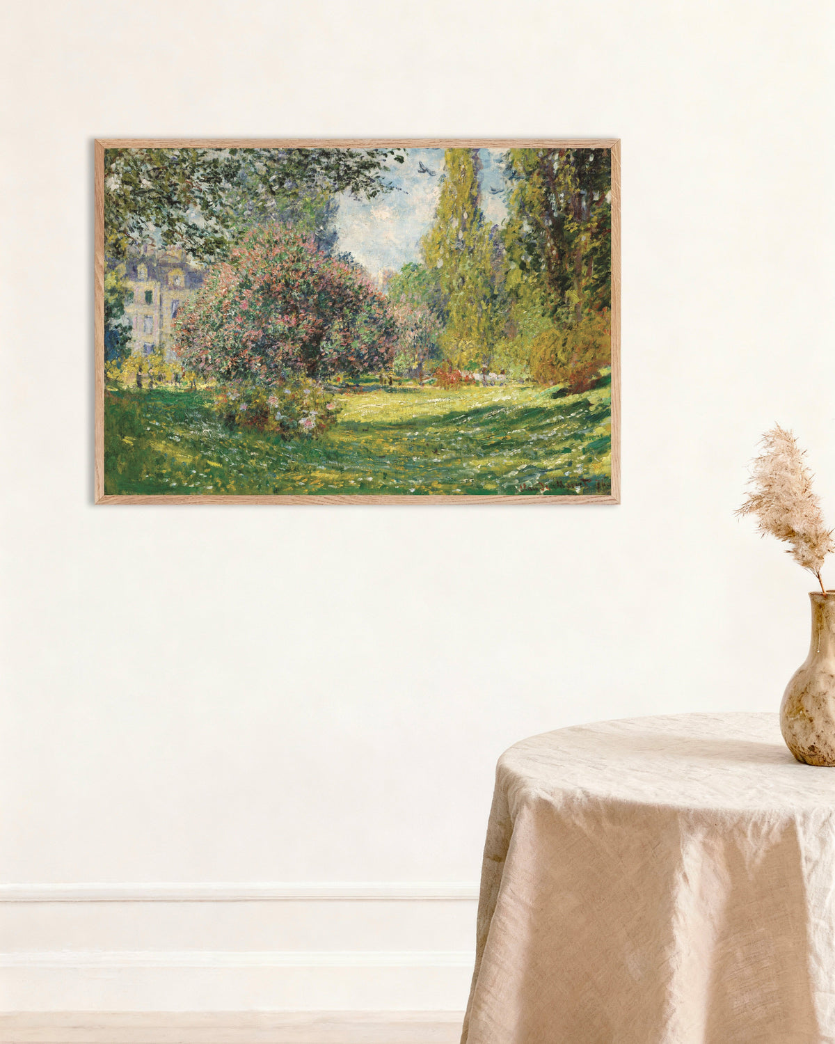Poster Paisagem, o Parque Monceau (1876), de Claude Monet, com moldura de madeira natural