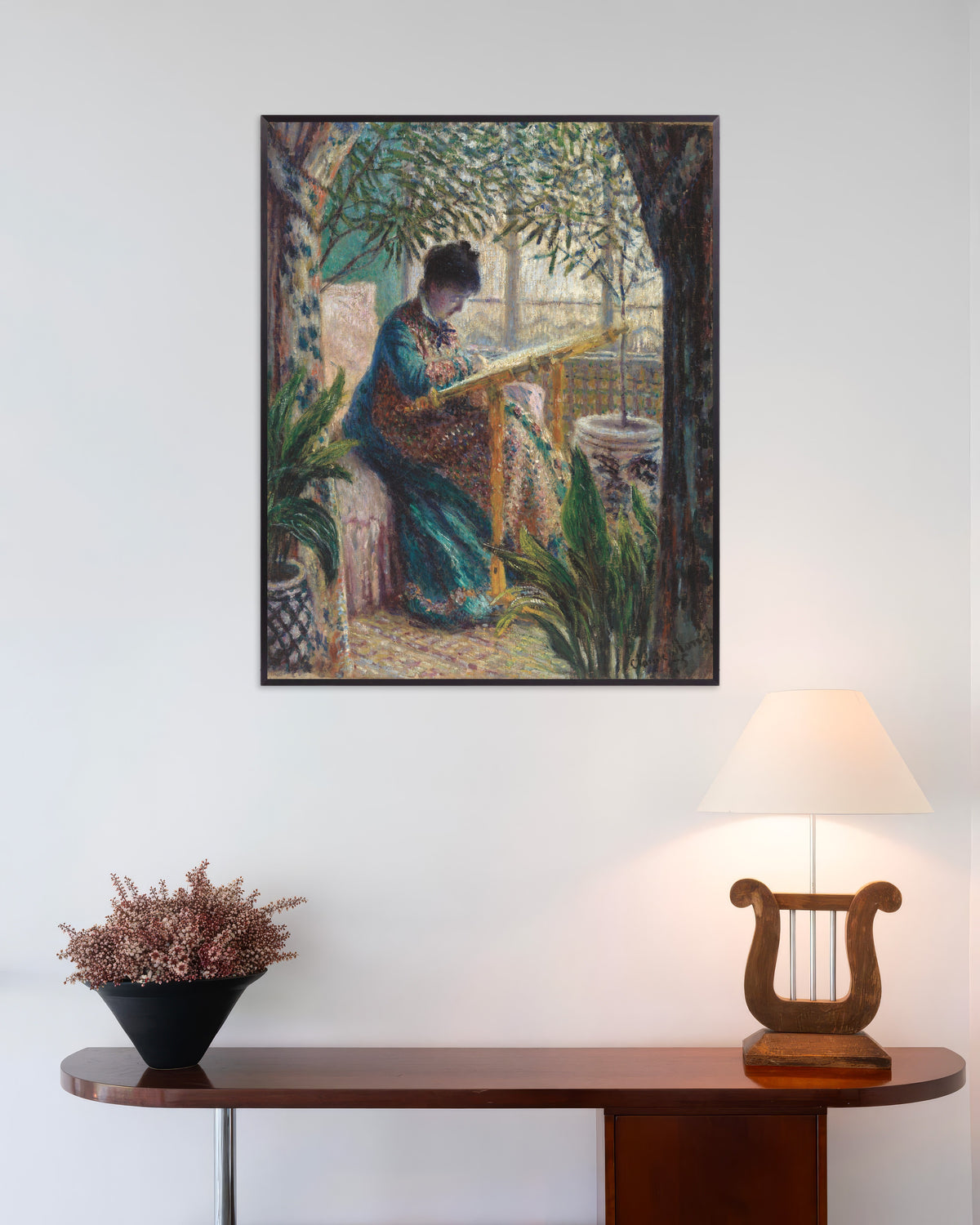 Poster Madame Monet a Bordar (1875), de Claude Monet, com moldura de metal