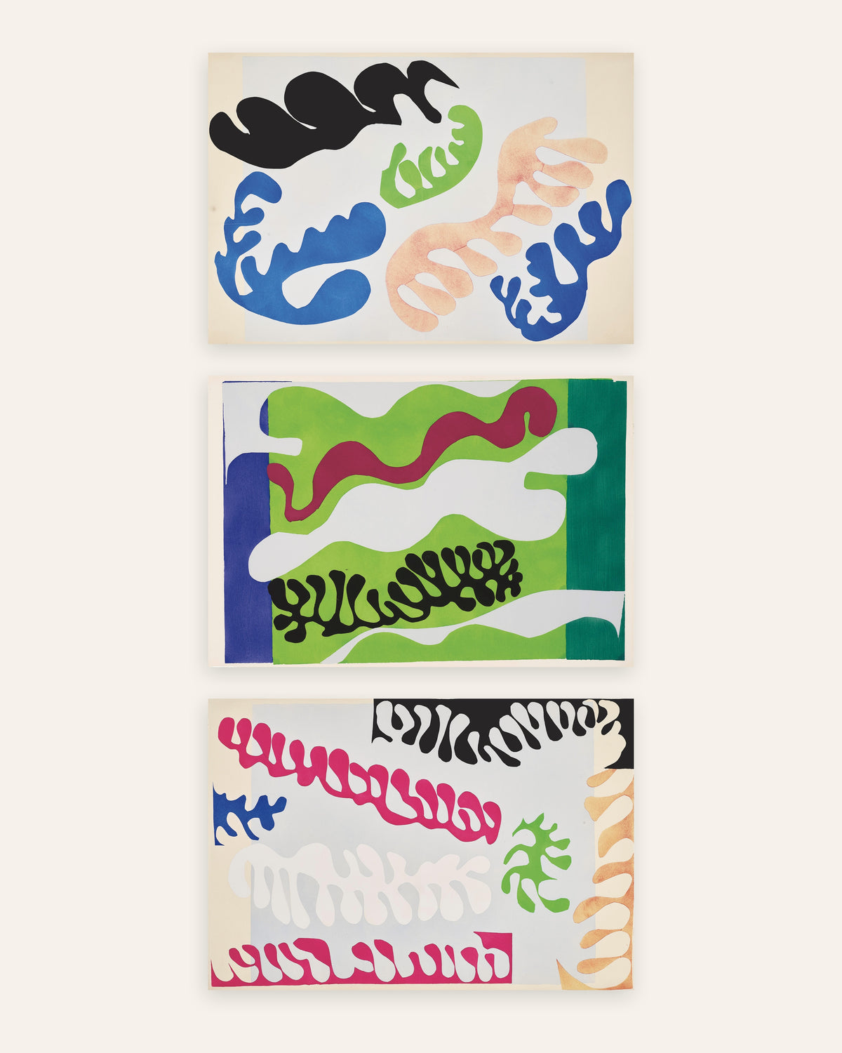 Posters de Matisse Jazz, conjunto de 3: A Lagoa em azul, verde e rosa, sem moldura