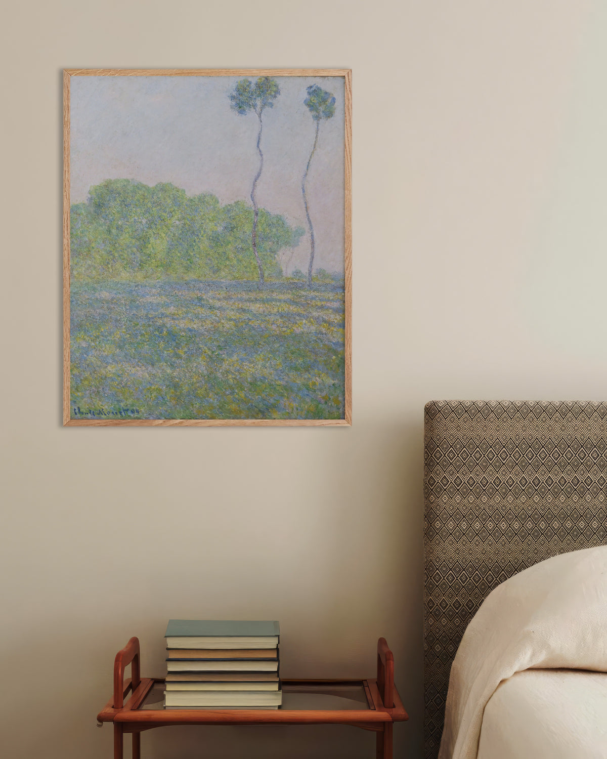 Poster Prado em Giverny (1894), de Claude Monet, com moldura de madeira natural