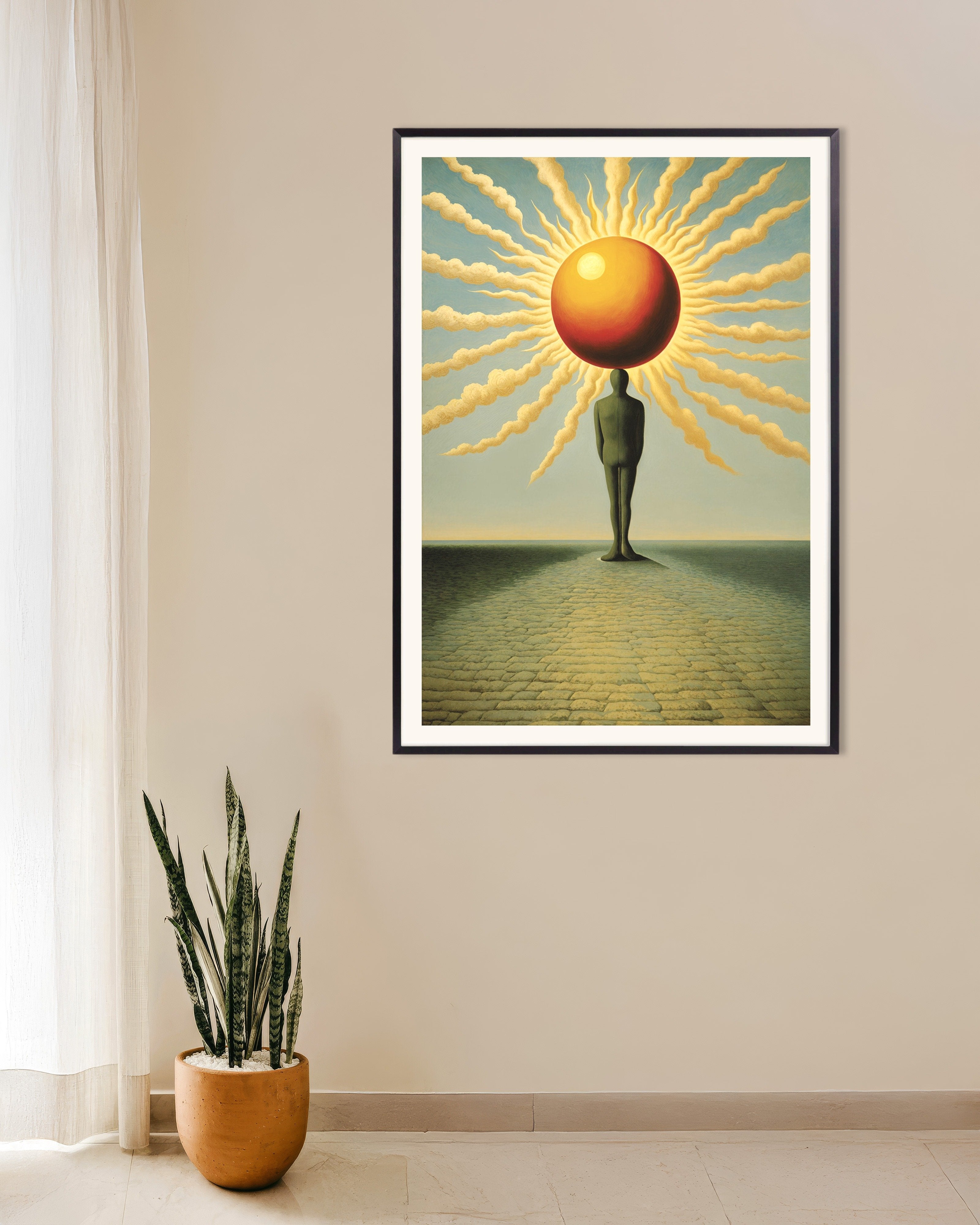 Poster of Men of Light - Surreal Sun & Silhouette, with metal frame