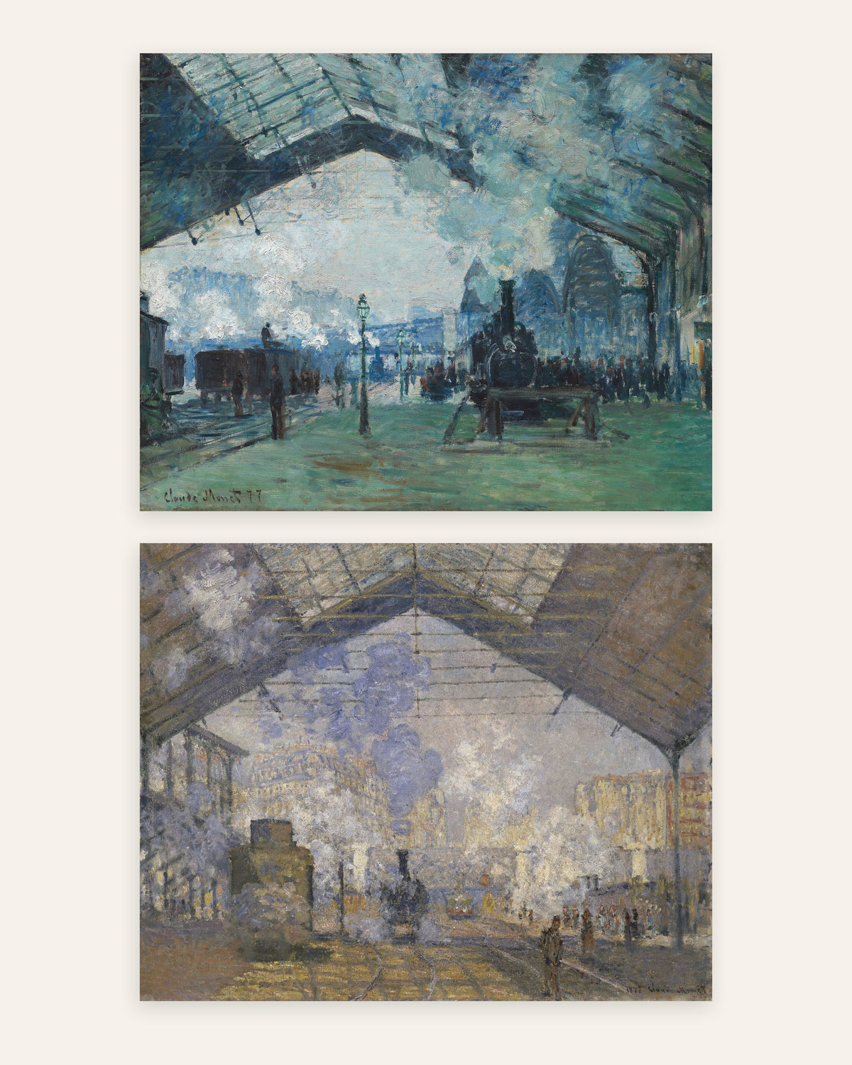 Posters de Monet, conjunto de 2: Gare Saint-Lazare, vapor e comboios, sem moldura