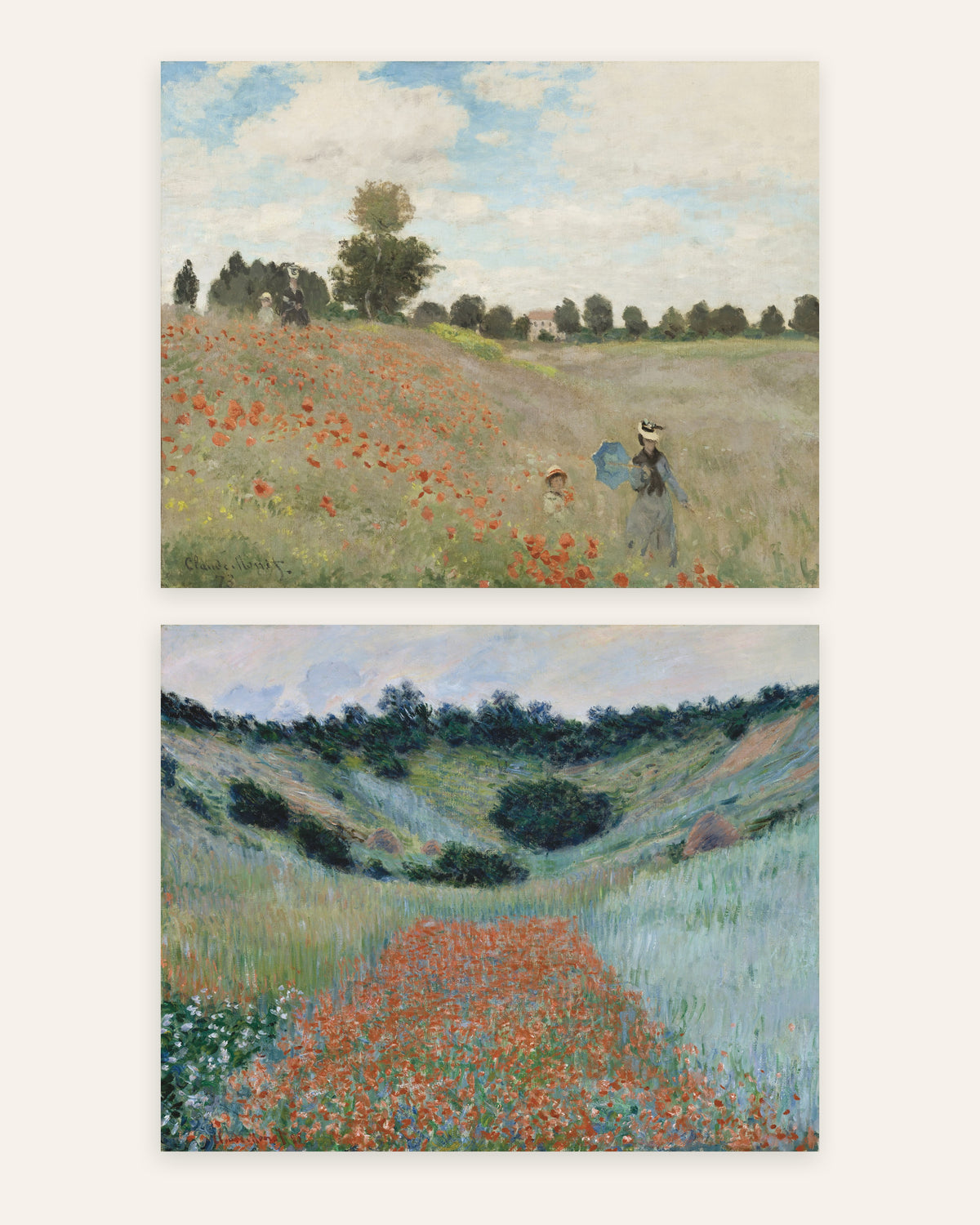 Posters de Monet, conjunto de 2: papoilas de Argenteuil e Giverny, sem moldura