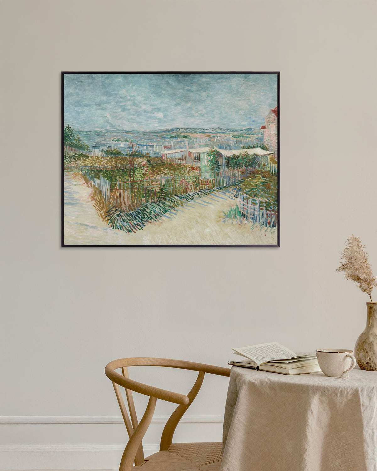 Poster de Montmartre, por detrás do Moulin de la Galette (1887), de Vincent van Gogh, com moldura metálica