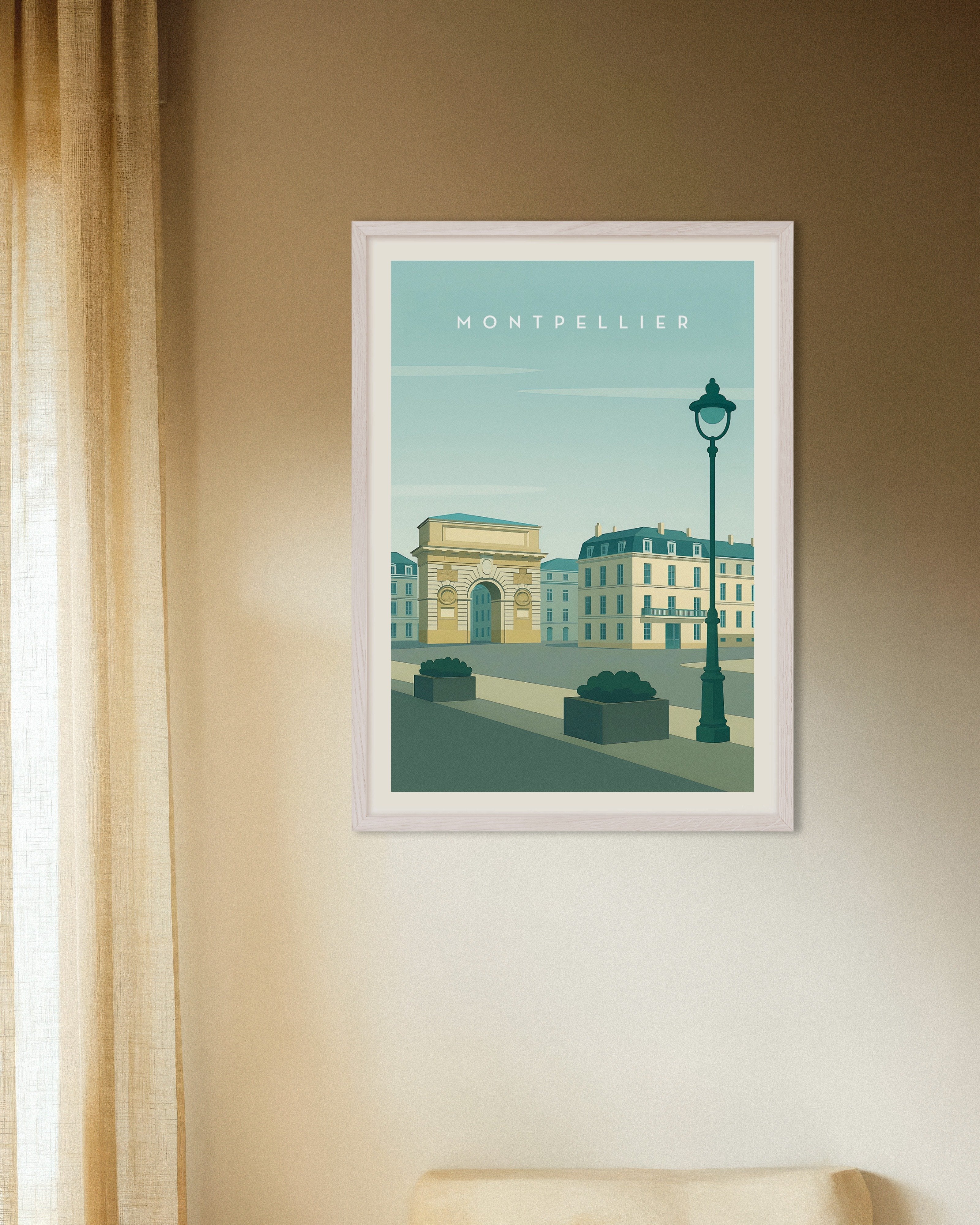 Poster of Montpellier Wall Art Print, with white wooden frame