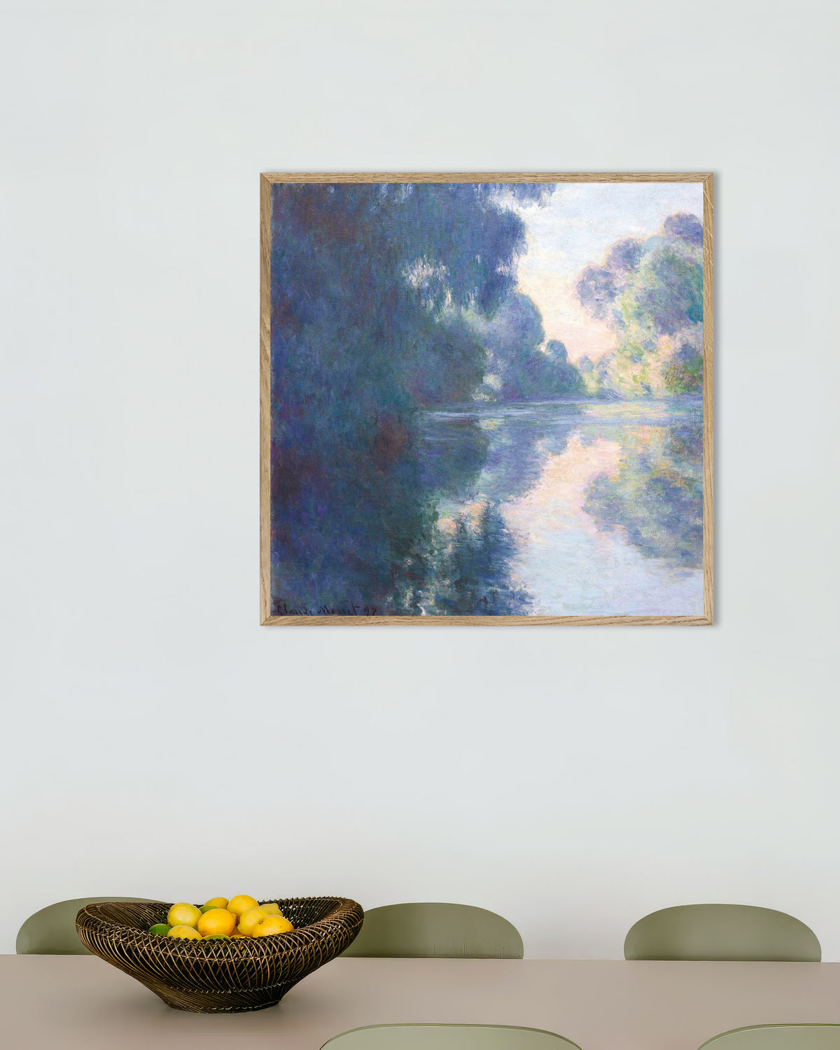 Poster Manhã no Sena (1897), de Claude Monet, com moldura de madeira natural