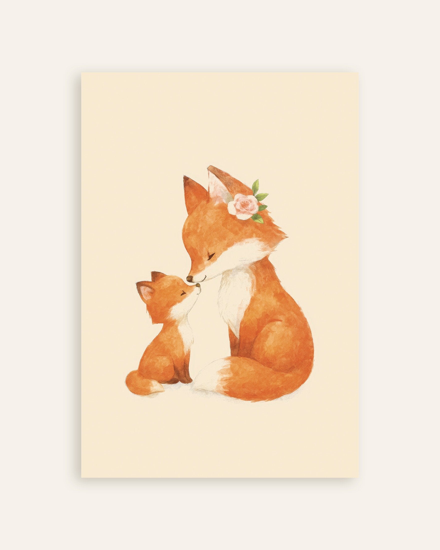Poster of Mother and baby fox art print, thumbnail