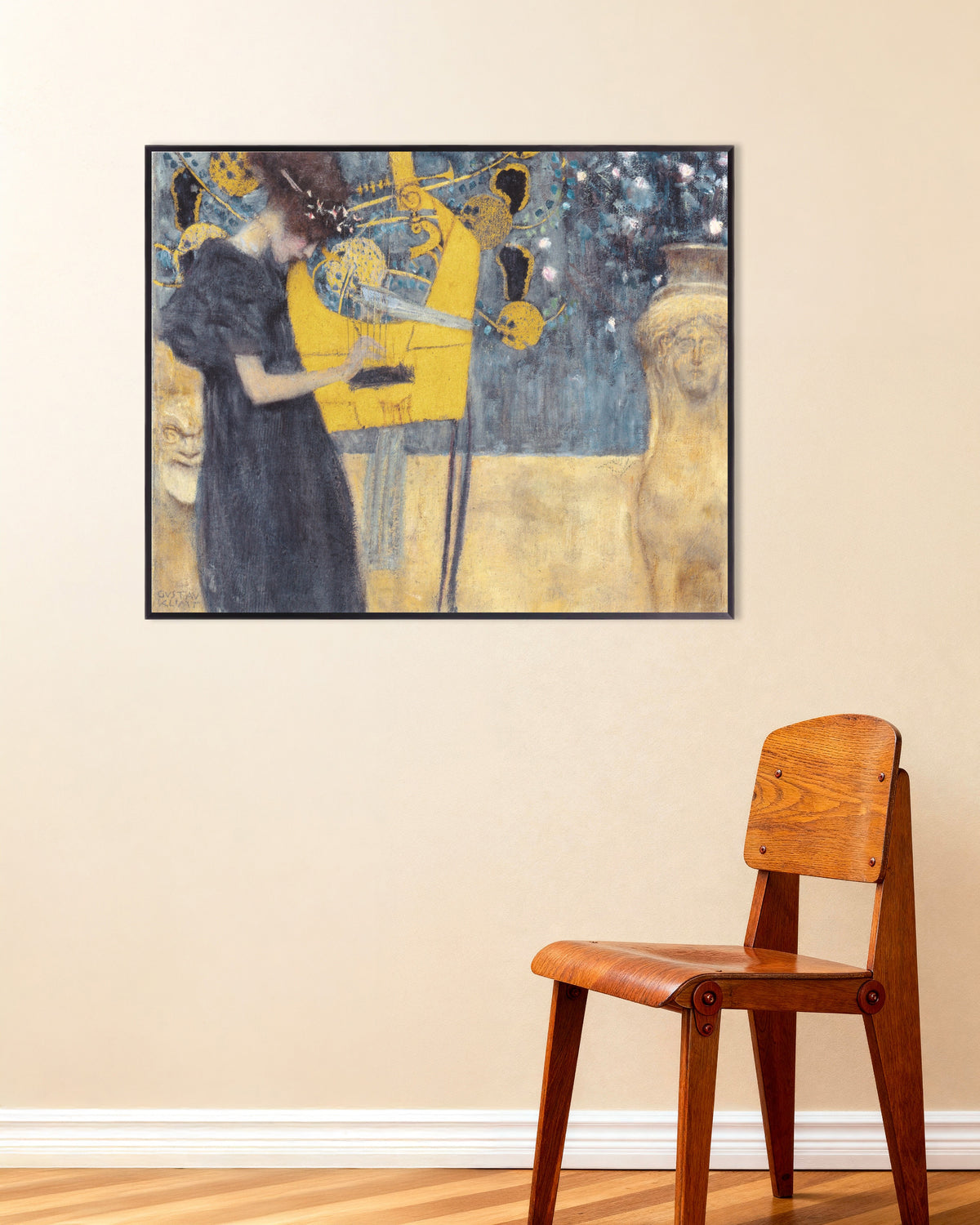 Poster A Música I (1895), de Gustav Klimt, com moldura de metal