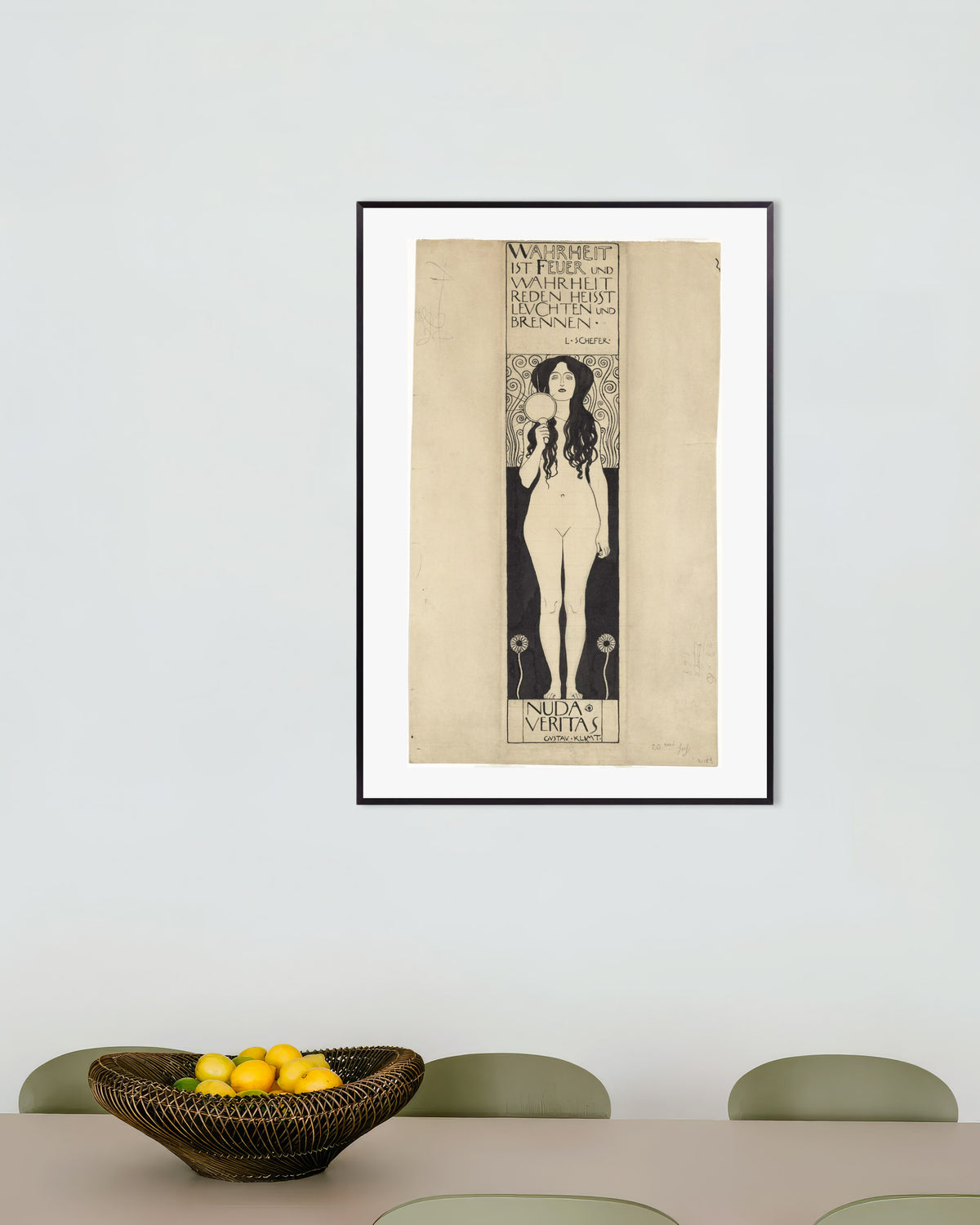 Poster Nuda Veritas (1898), de Gustav Klimt, com moldura de metal