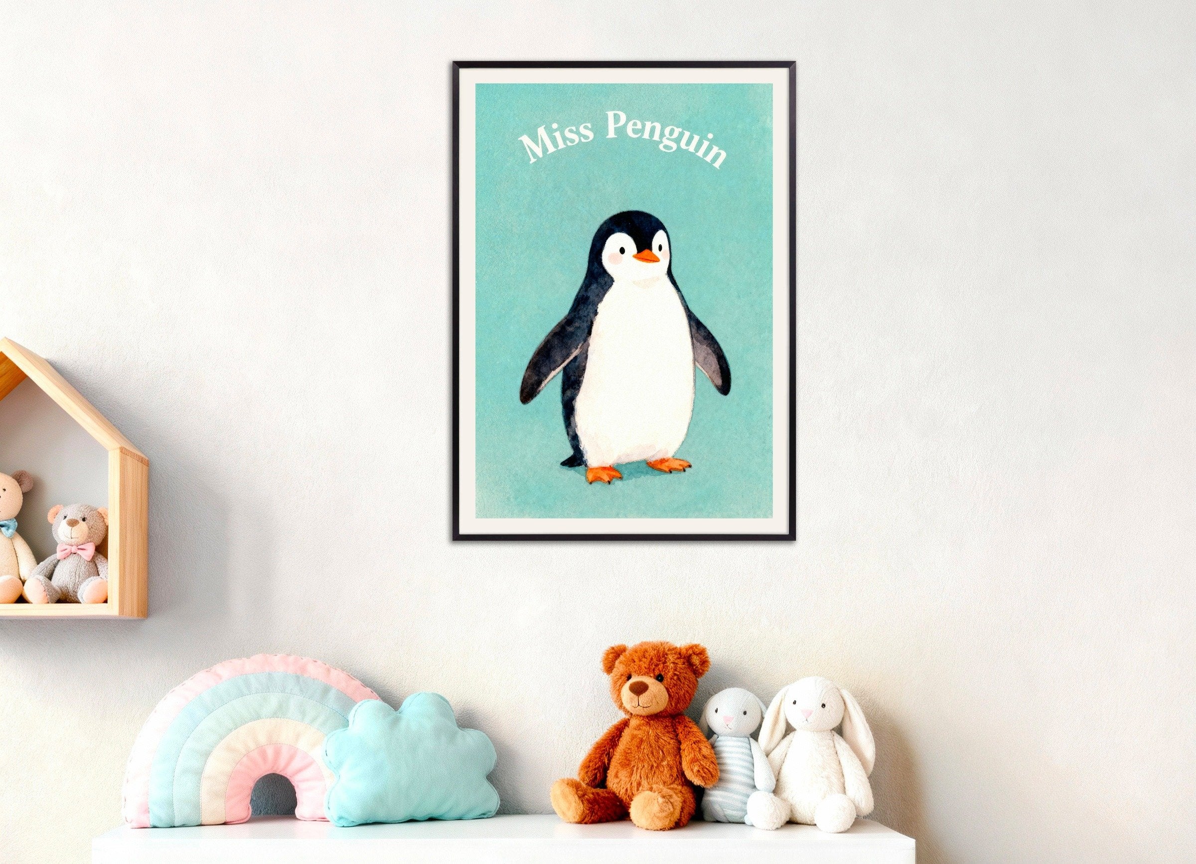 Poster of Nursery penguin wall art – Cute arctic animal watercolor, with metal frame