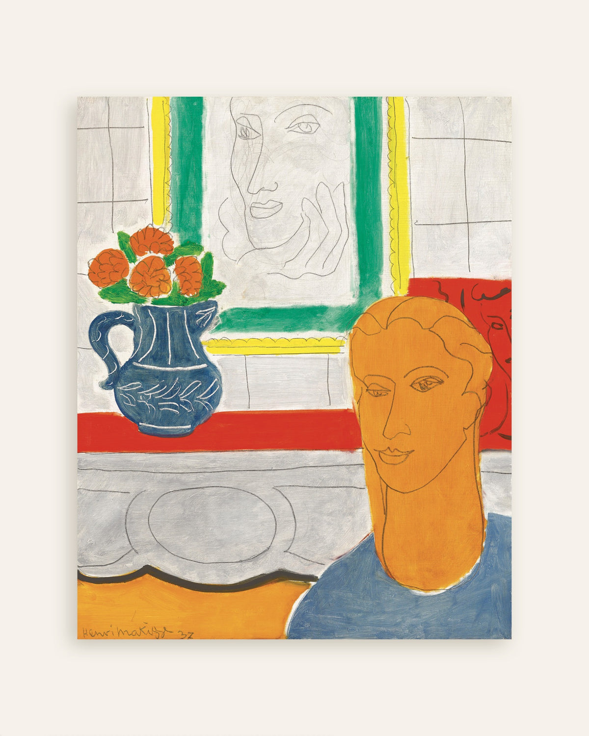 Poster de Cabeça ocre (Figura e ramo de flores) (1937), de Henri Matisse, em miniatura