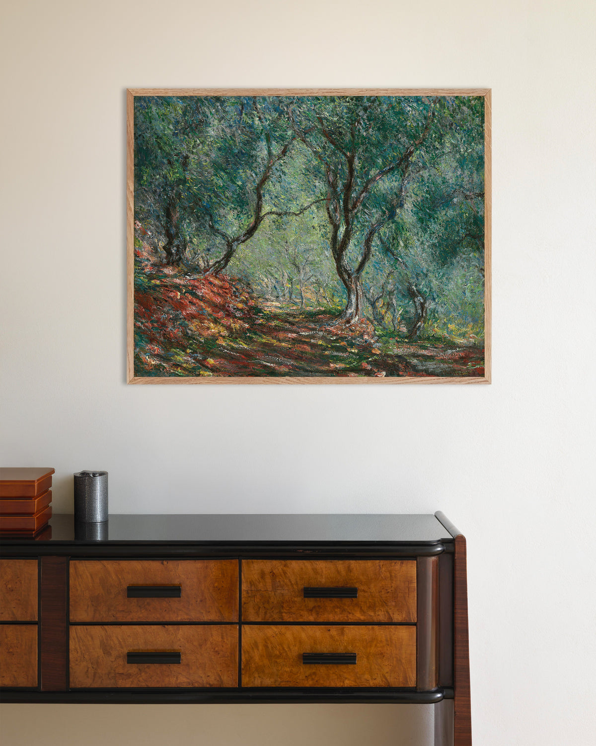 Poster Olival no Jardim Moreno (1884), de Claude Monet, com moldura de madeira natural