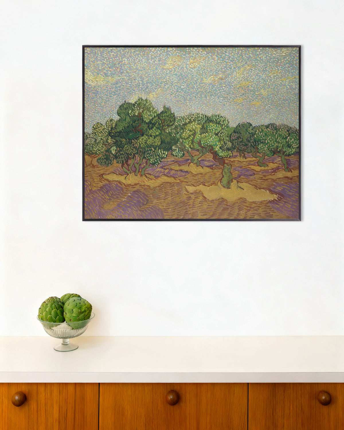 Poster de Oliveiras sob um Céu Pálido (1889), de Vincent van Gogh, com moldura metálica
