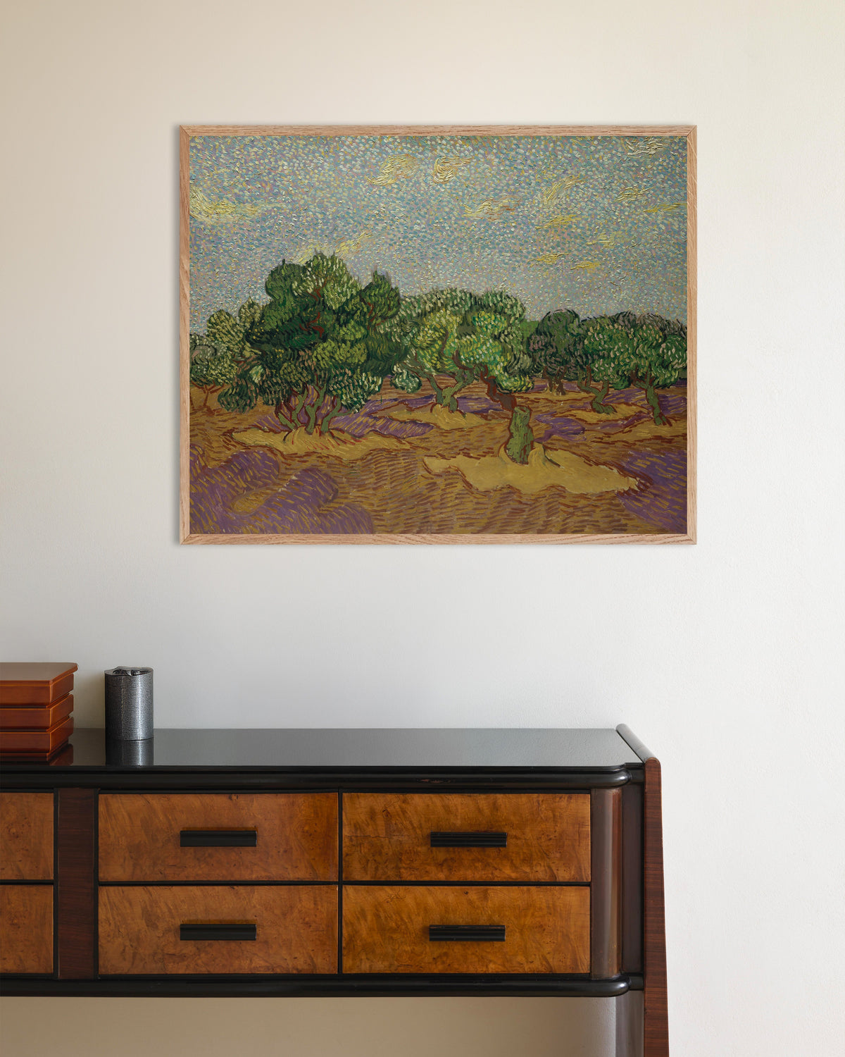 Poster de Oliveiras sob um Céu Pálido (1889), de Vincent van Gogh, com moldura de madeira natural