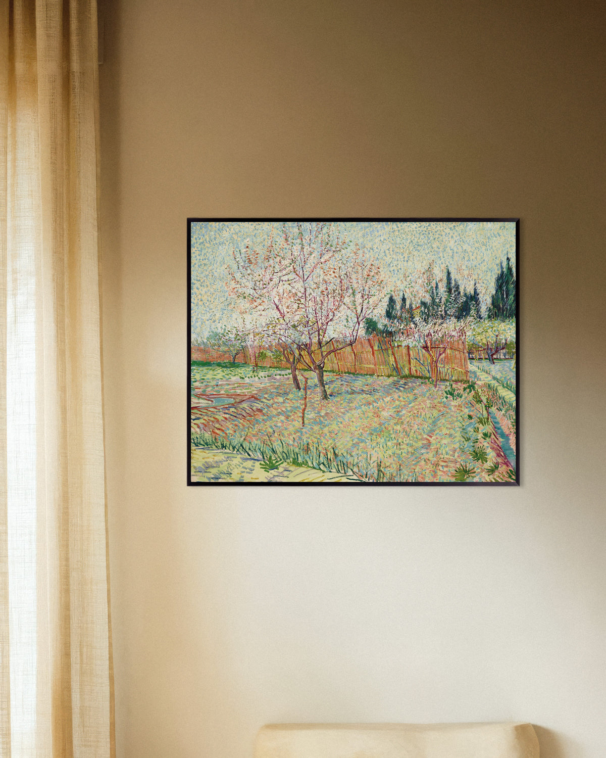 Poster de Pomar Delimitado por Ciprestes (1888), de Vincent van Gogh, com moldura metálica