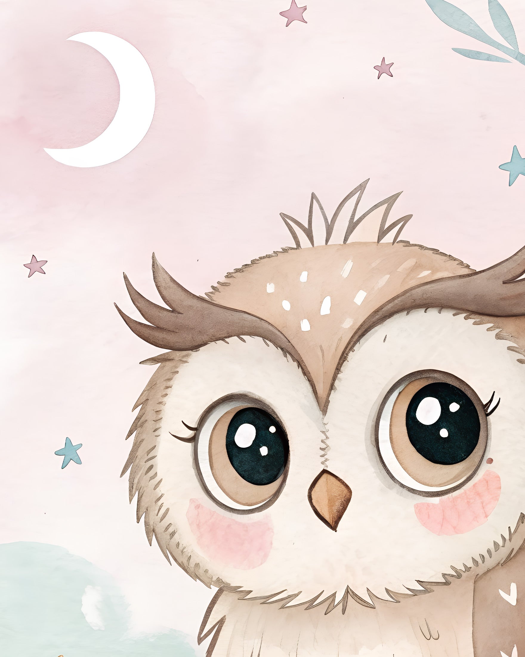 Pôster de Coruja - Arte de Parede para Quarto Infantil com Lua e Estrelas