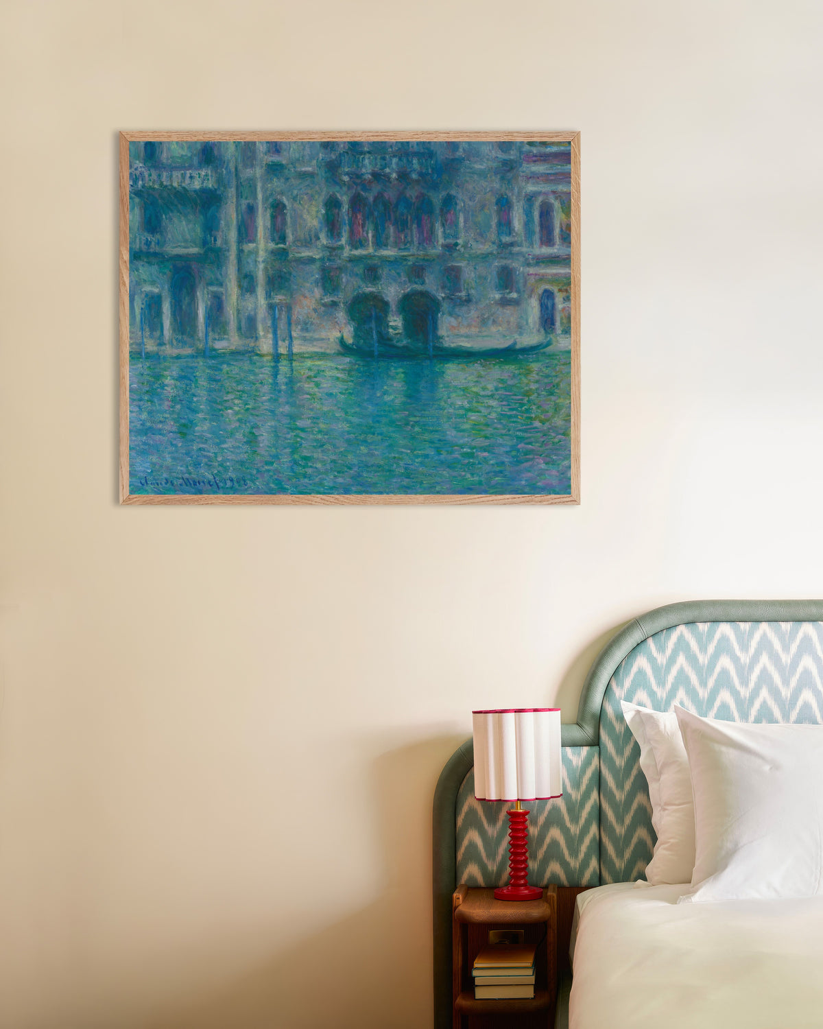 Poster O Palácio da Mula, Veneza (1908), de Claude Monet, com moldura de madeira natural