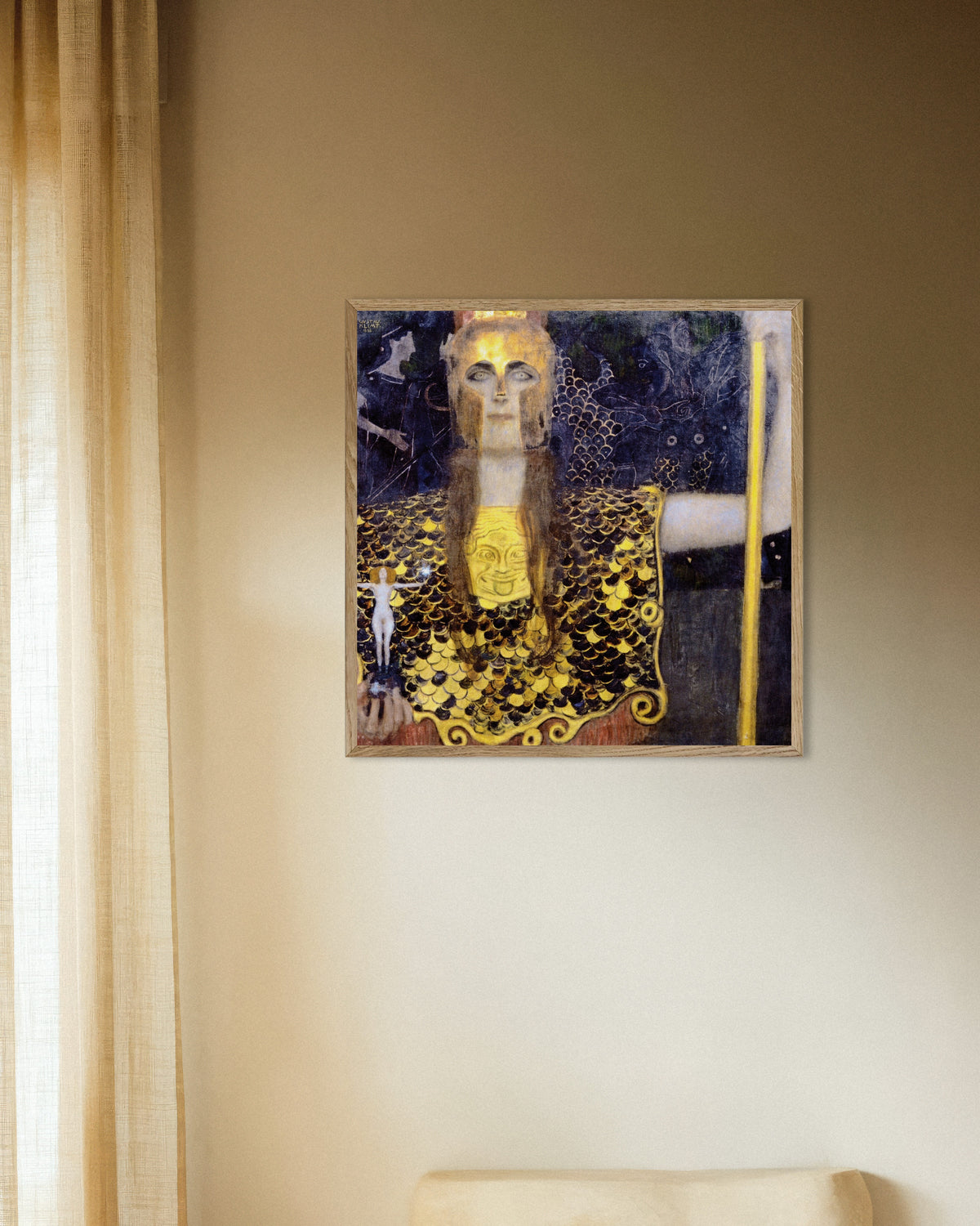 Poster Pallas Athena (1898), de Gustav Klimt, com moldura de madeira natural