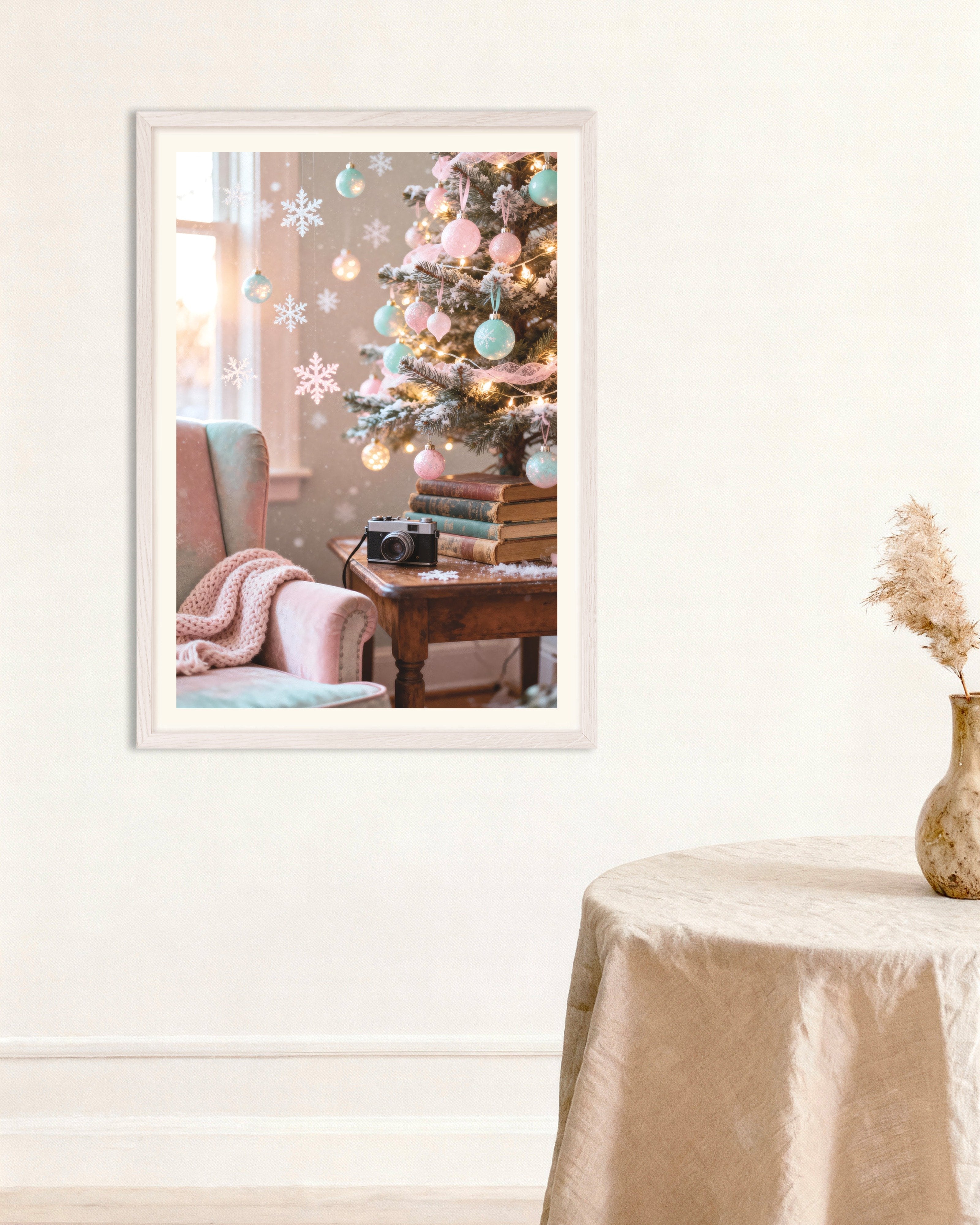 Poster of Pastel Christmas tree poster, with white wooden frame