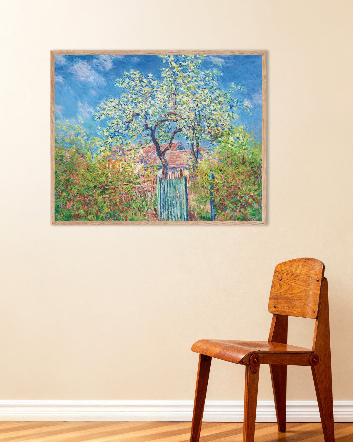 Poster Pereira em Flor (1885), de Claude Monet, com moldura de madeira natural