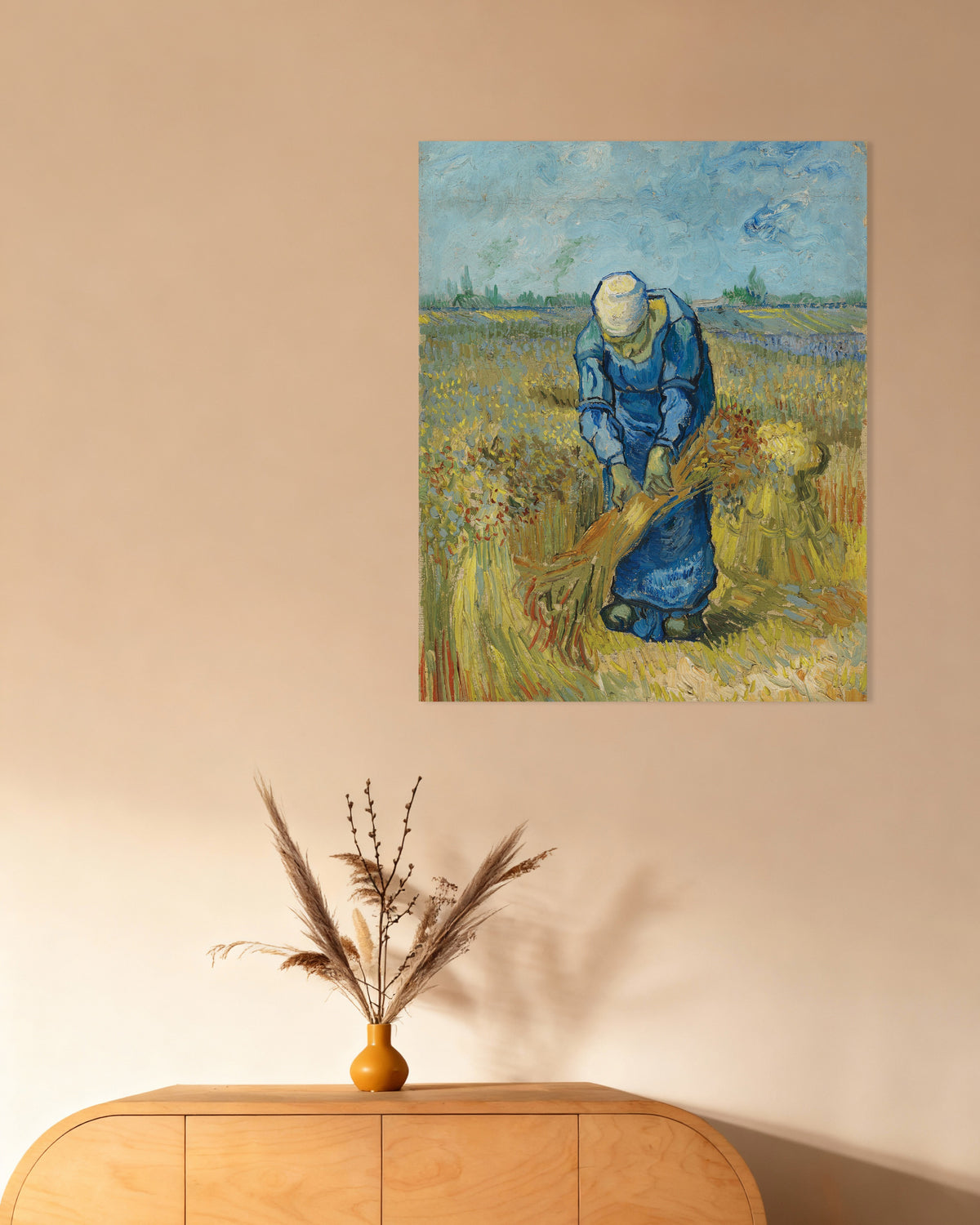 Poster de Camponesa a Atar Feixes, segundo Millet (1889), de Vincent van Gogh