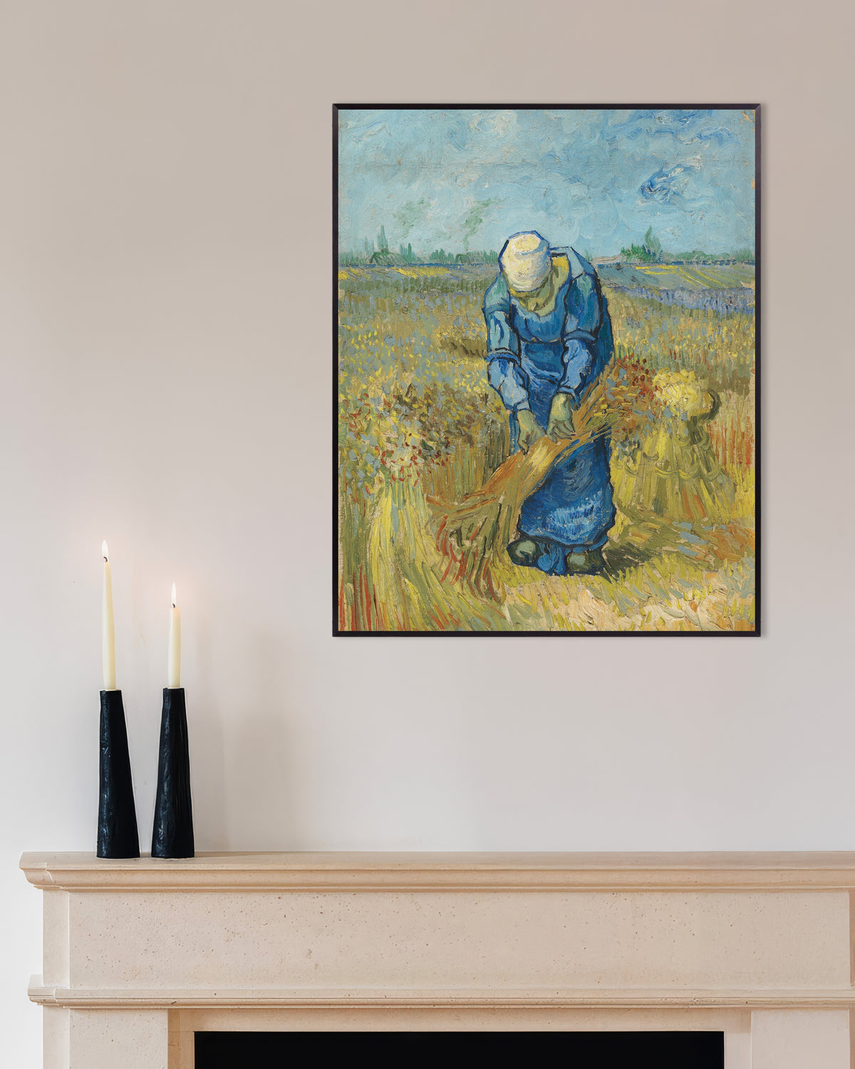 Poster de Camponesa a Atar Feixes, segundo Millet (1889), de Vincent van Gogh, com moldura metálica