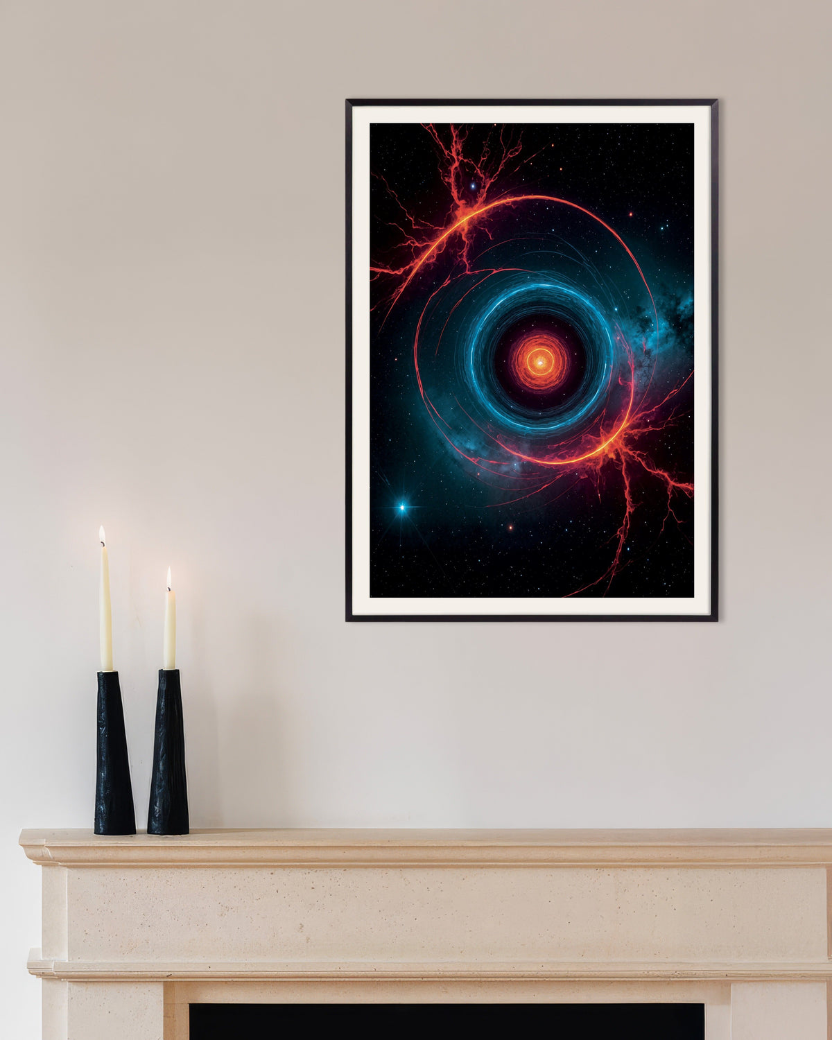 Poster de Neon luminescente de laboratório fotográfico, fenómeno espacial, poster, com moldura metálica