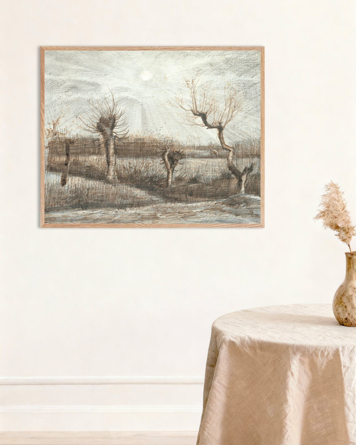 Poster de Salgueiros podados (1884), de Vincent van Gogh, com moldura de madeira natural