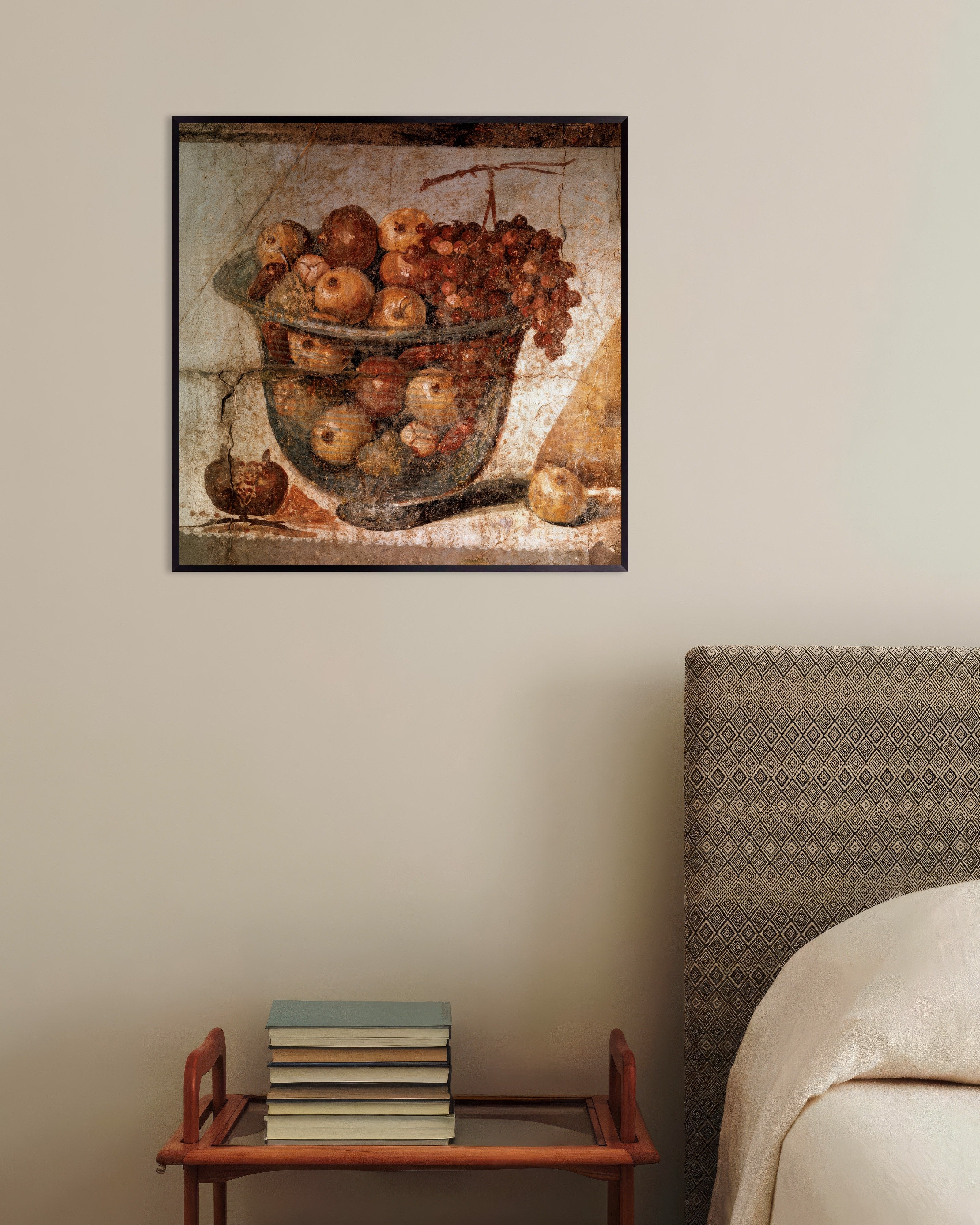 Poster of Pompeii fresco detail with fruit bowl, with metal frame