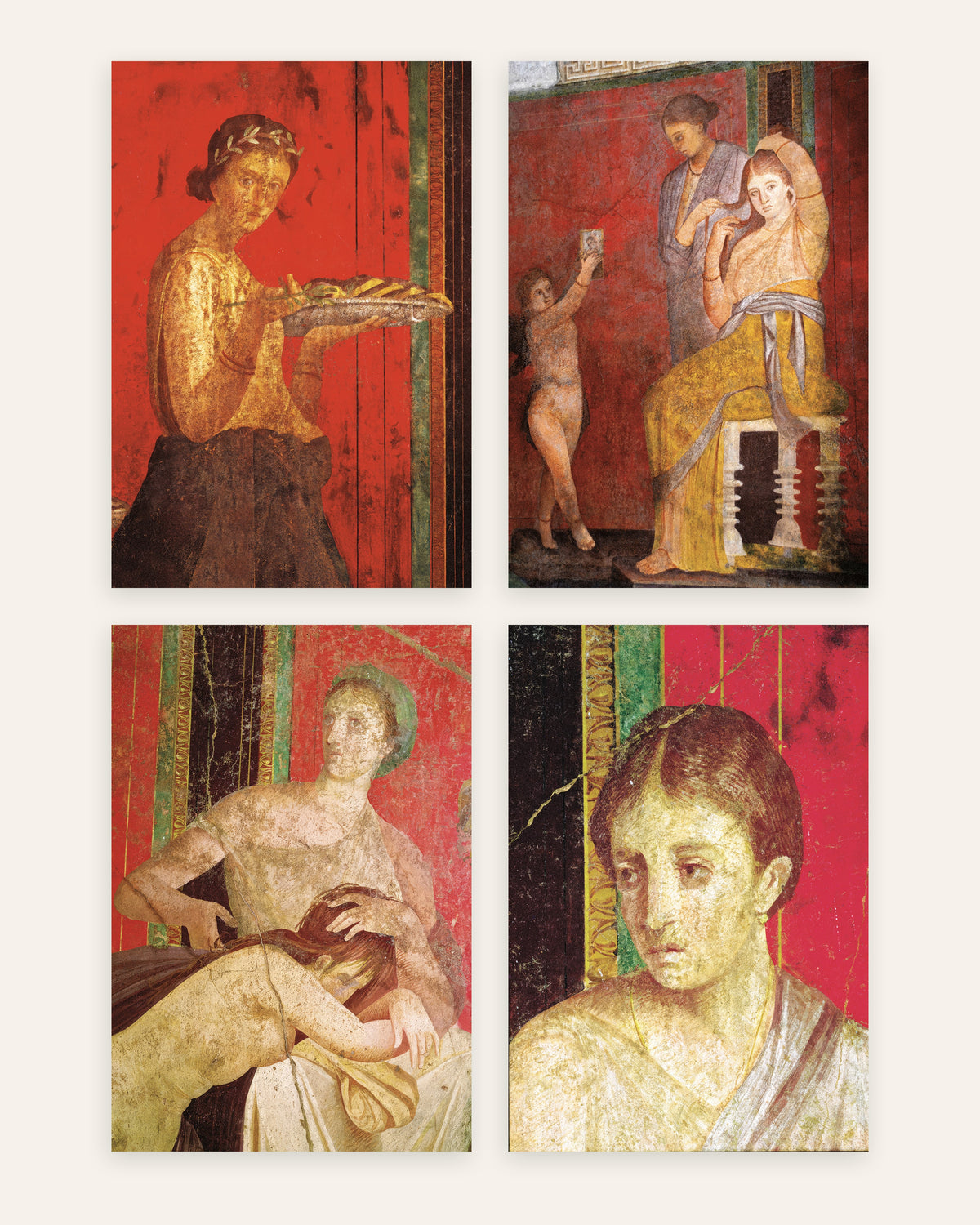 Posters de frescos de Pompeia, conjunto de 4: Villa dos Mistérios, sem moldura