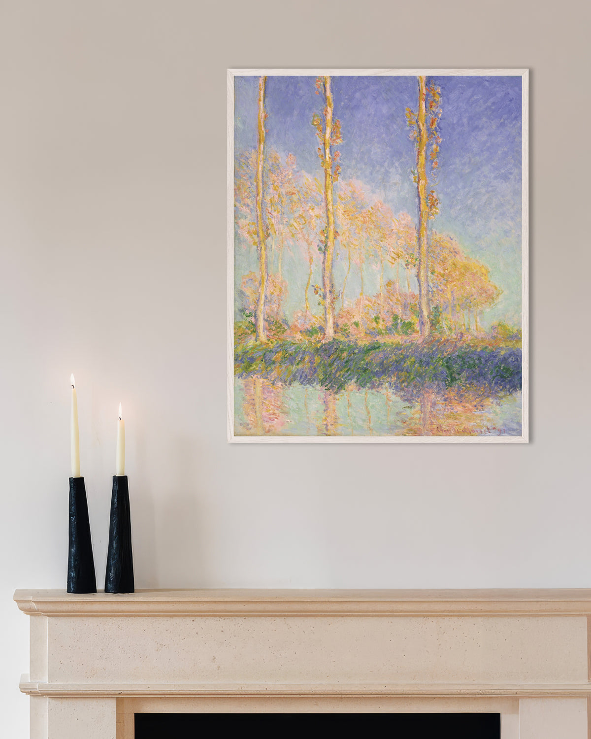 Poster Choupos (1891), de Claude Monet, com moldura de madeira branca