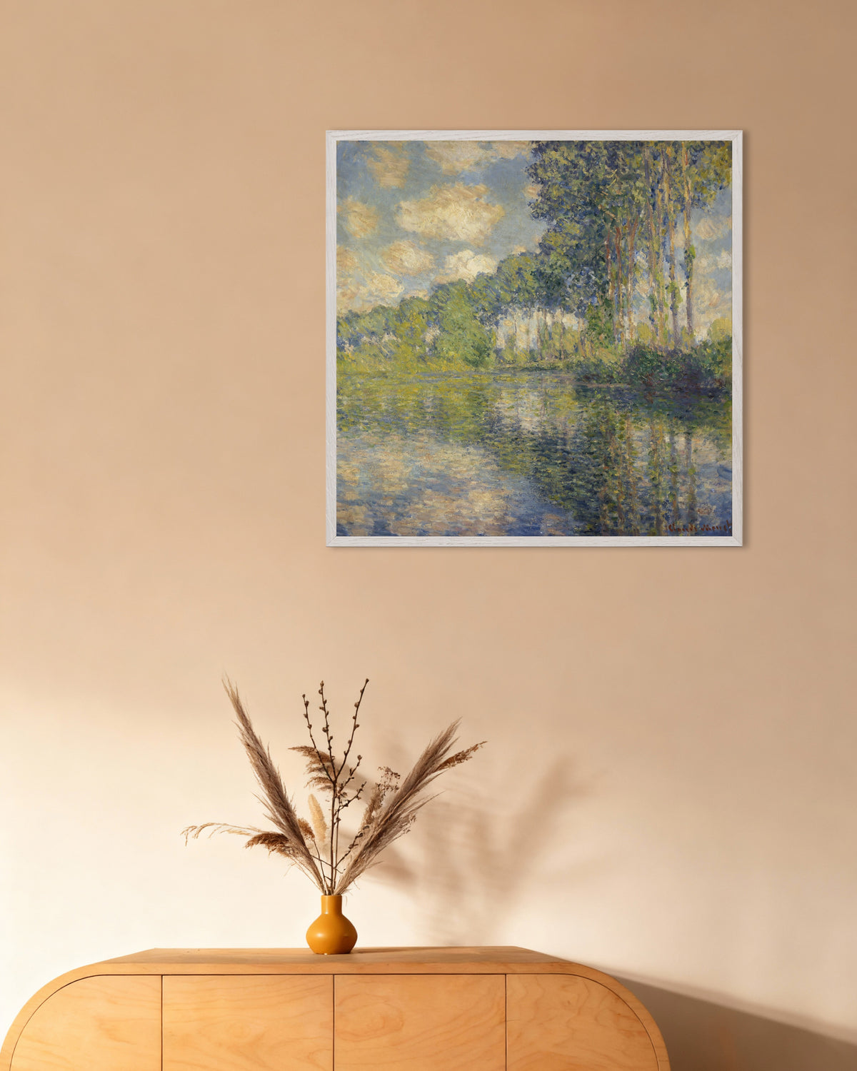 Poster Choupos no Epte (1891), de Claude Monet, com moldura de madeira branca