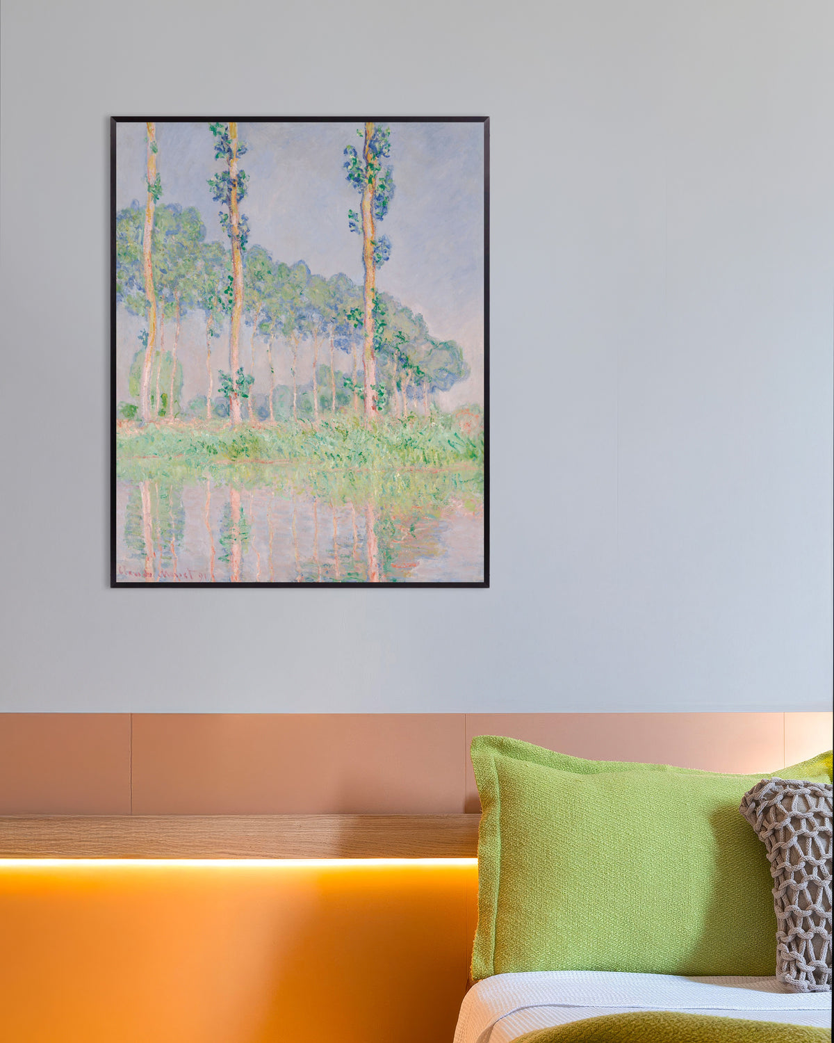 Poster Choupos, Efeito Rosa (1891), de Claude Monet, com moldura de metal