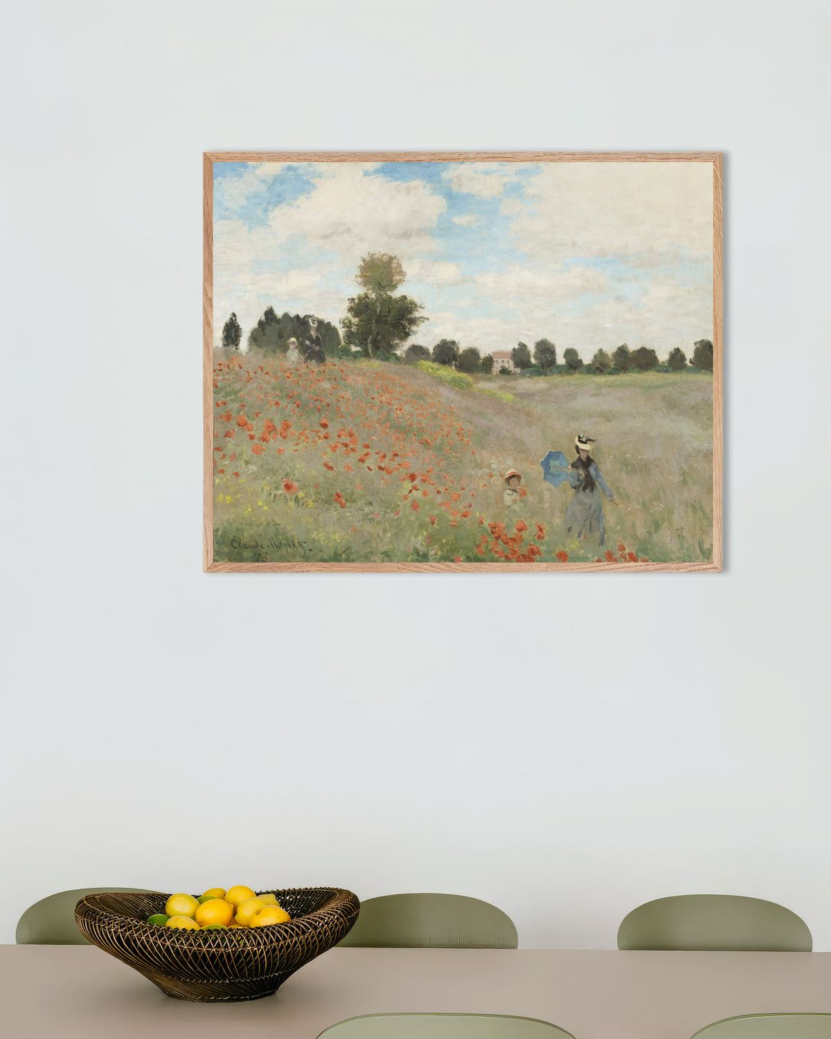 Poster Papoilas (1873), de Claude Monet, com moldura de madeira natural