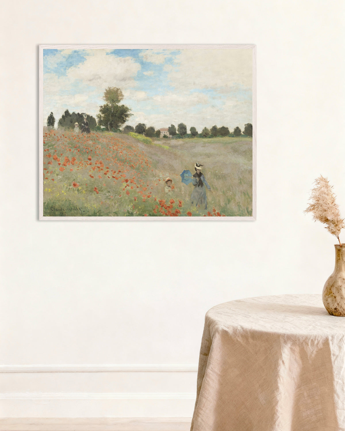 Poster Papoilas (1873), de Claude Monet, com moldura de madeira branca