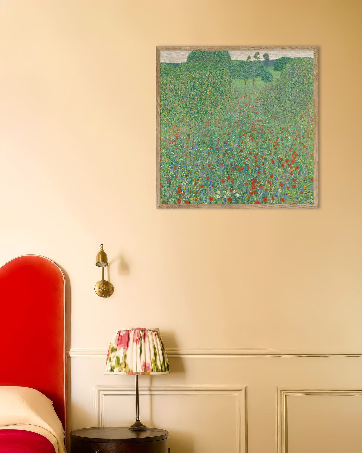 Poster Campo de Papoilas (1907), de Gustav Klimt, com moldura de madeira natural