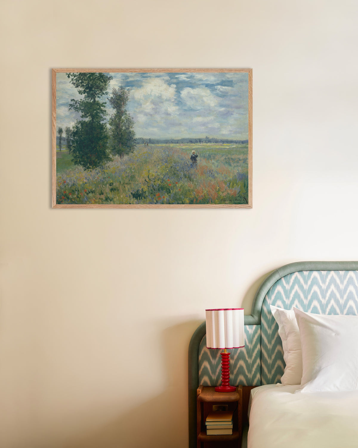 Poster Campos de Papoilas perto de Argenteuil (1875), de Claude Monet, com moldura de madeira natural